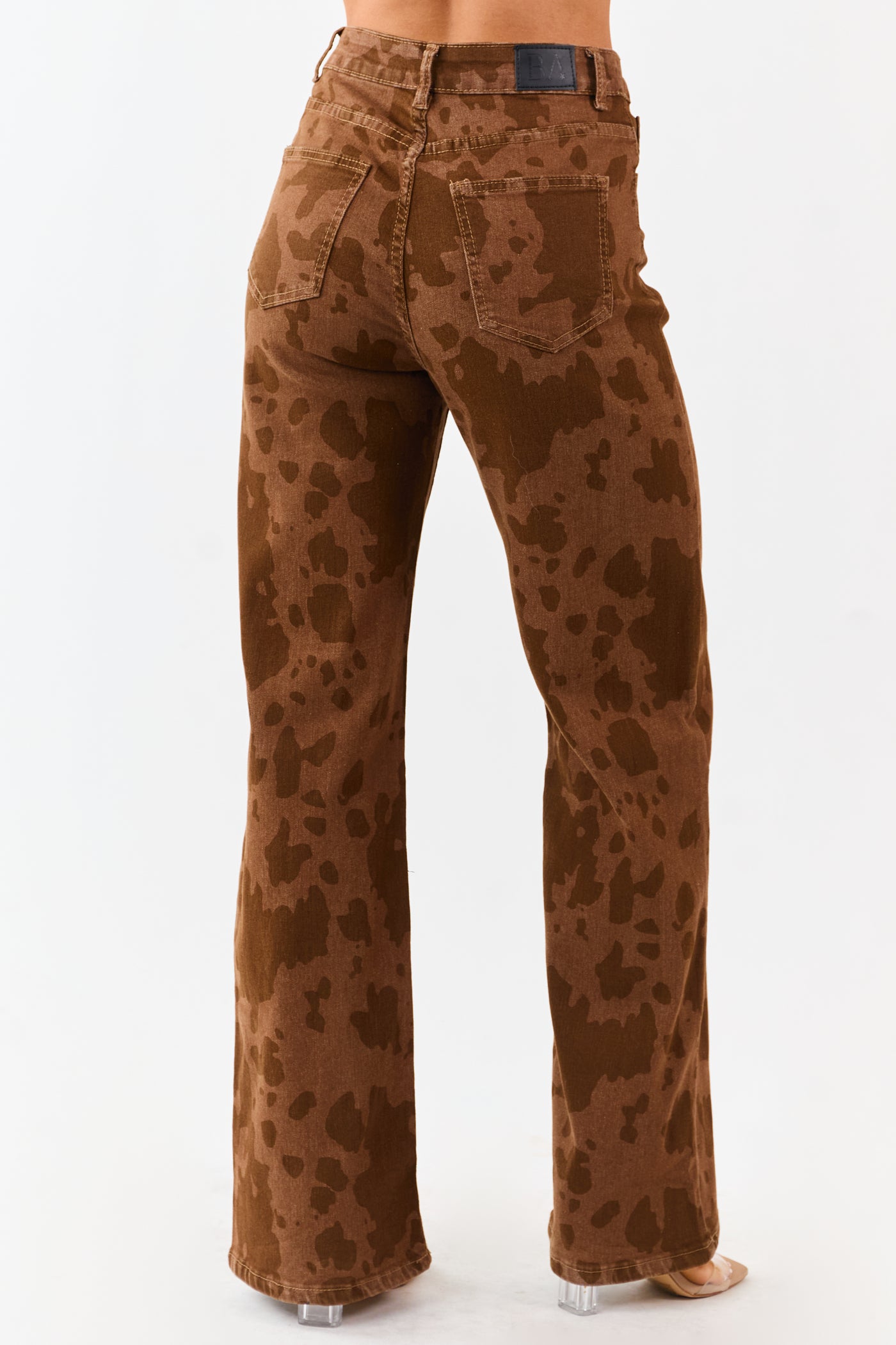 Sepia Cow Print Stretchy Straight Leg Jeans