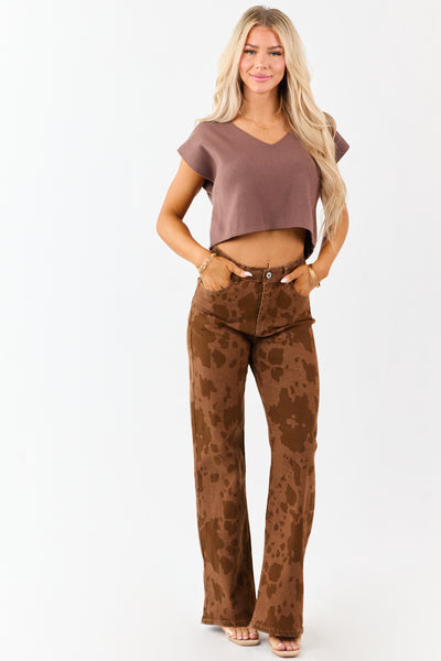Sepia Cow Print Stretchy Straight Leg Jeans