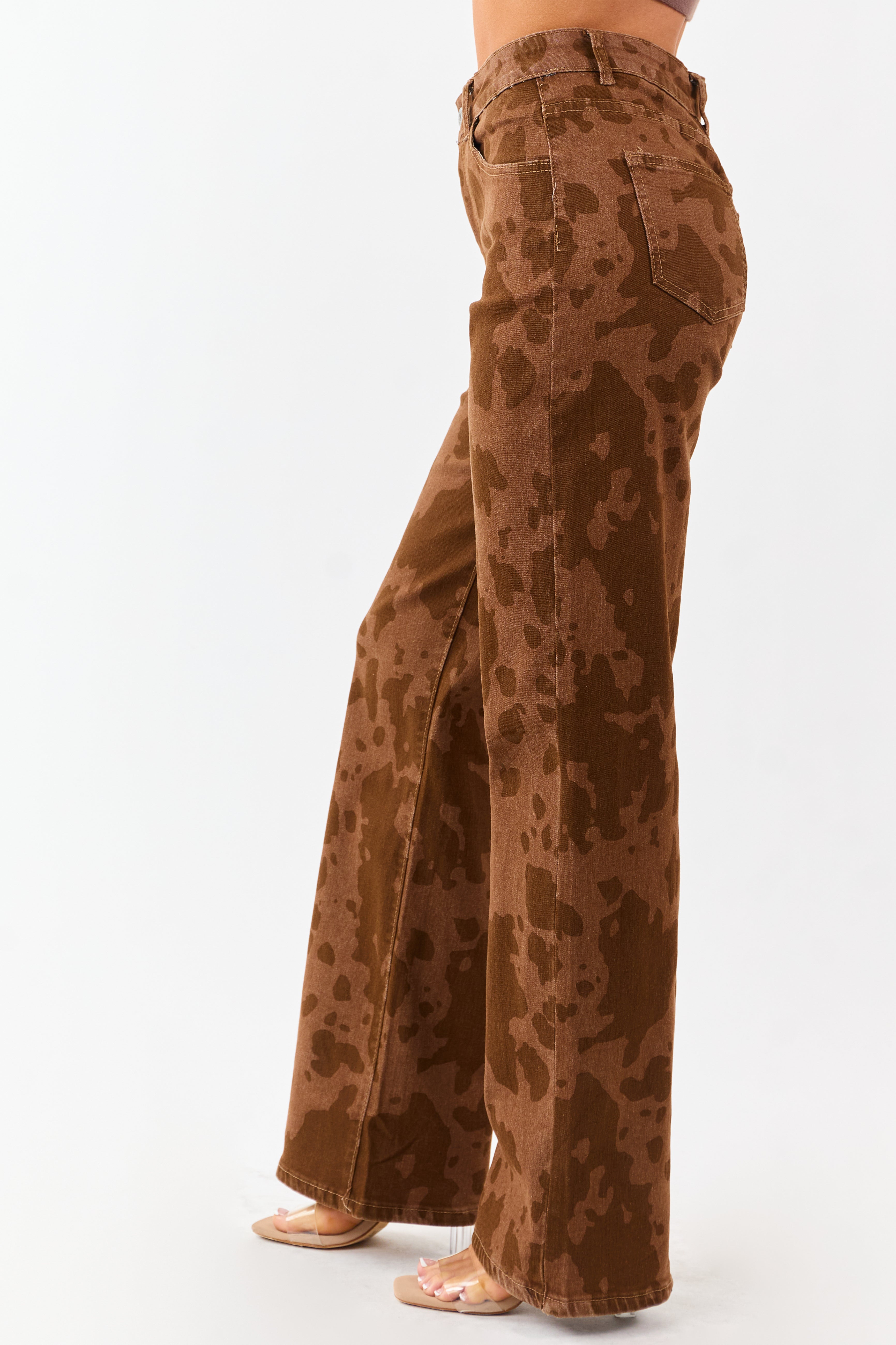 Sepia Cow Print Stretchy Straight Leg Jeans