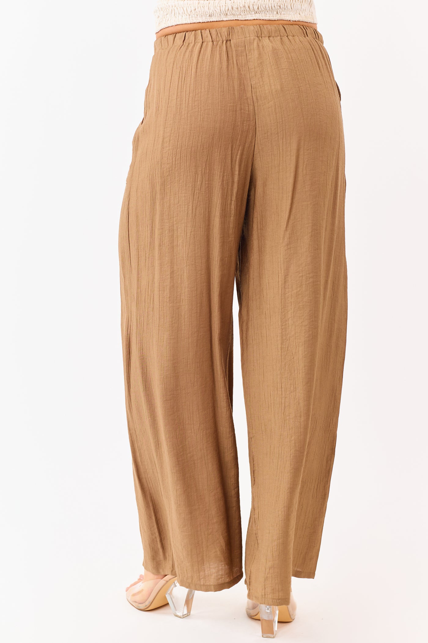 Sepia Elastic Waistband Wide Leg Flowy Pants
