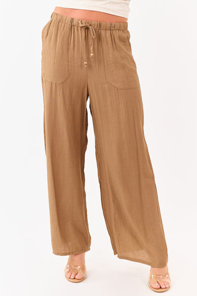 Sepia Elastic Waistband Wide Leg Flowy Pants