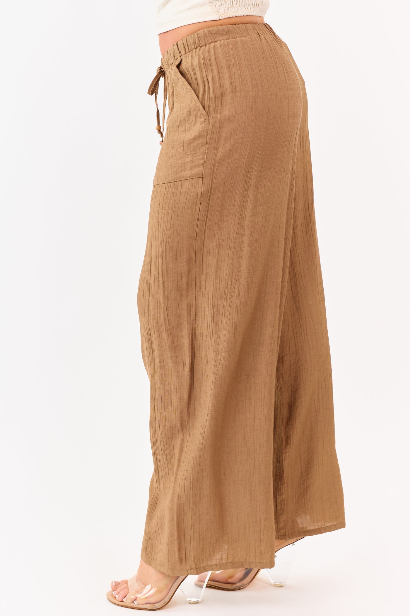 Sepia Elastic Waistband Wide Leg Flowy Pants