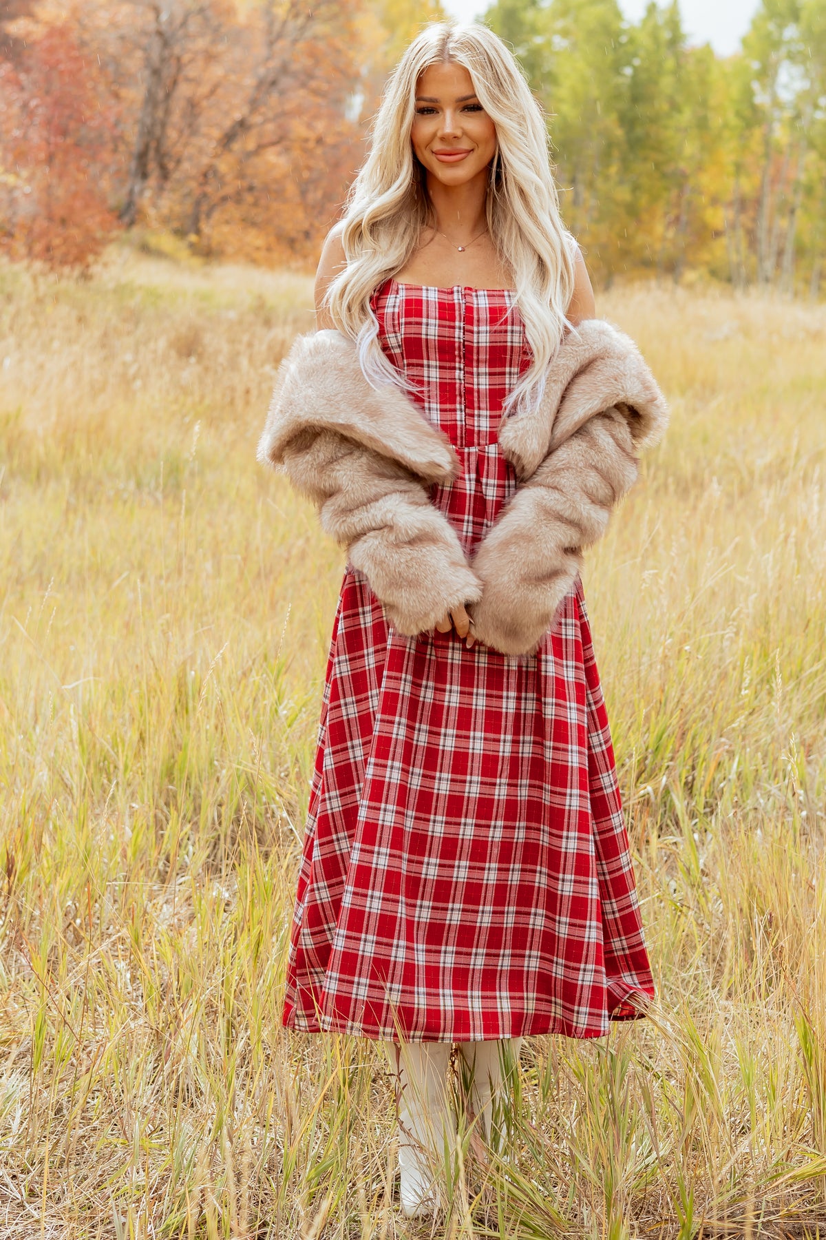 Sepia Faux Fur Open Front Lapel Collar Coat
