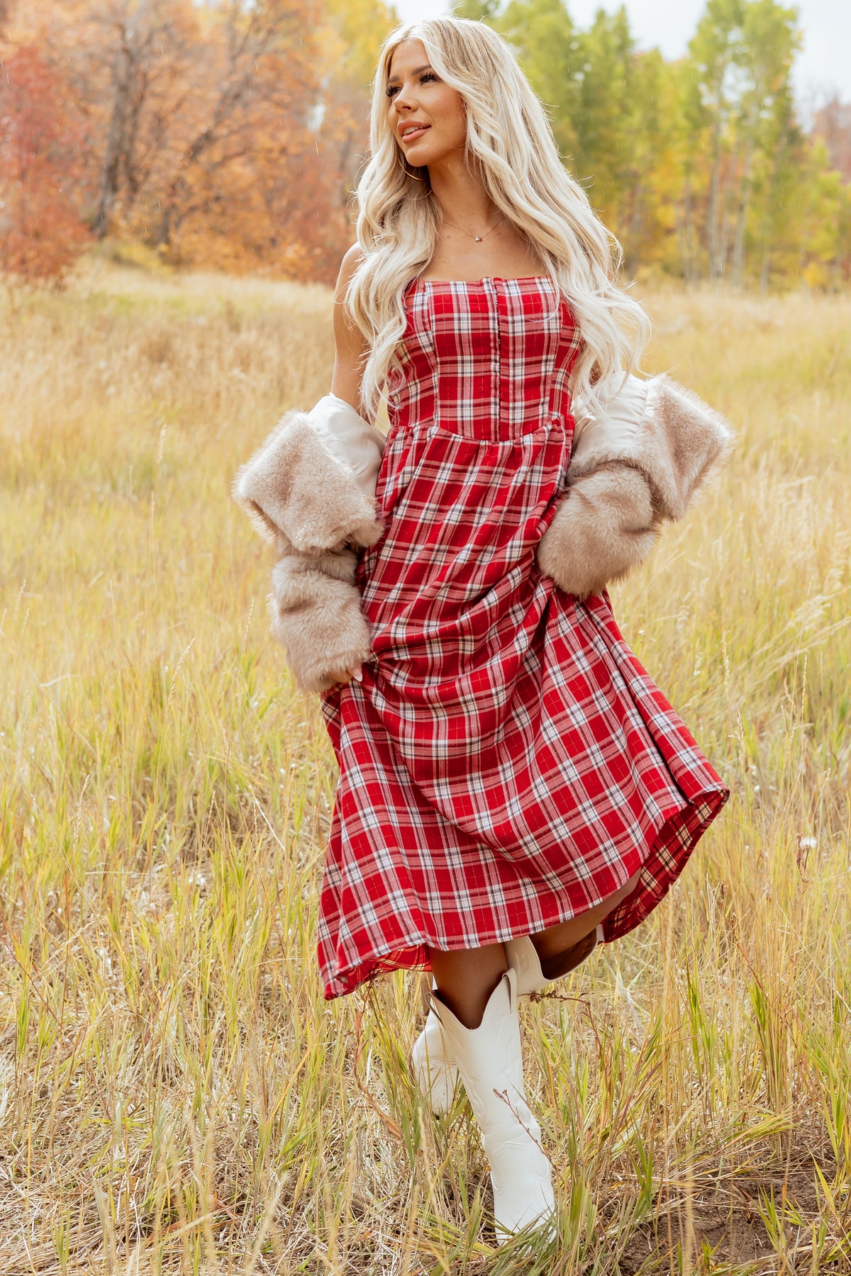 Sepia Faux Fur Open Front Lapel Collar Coat