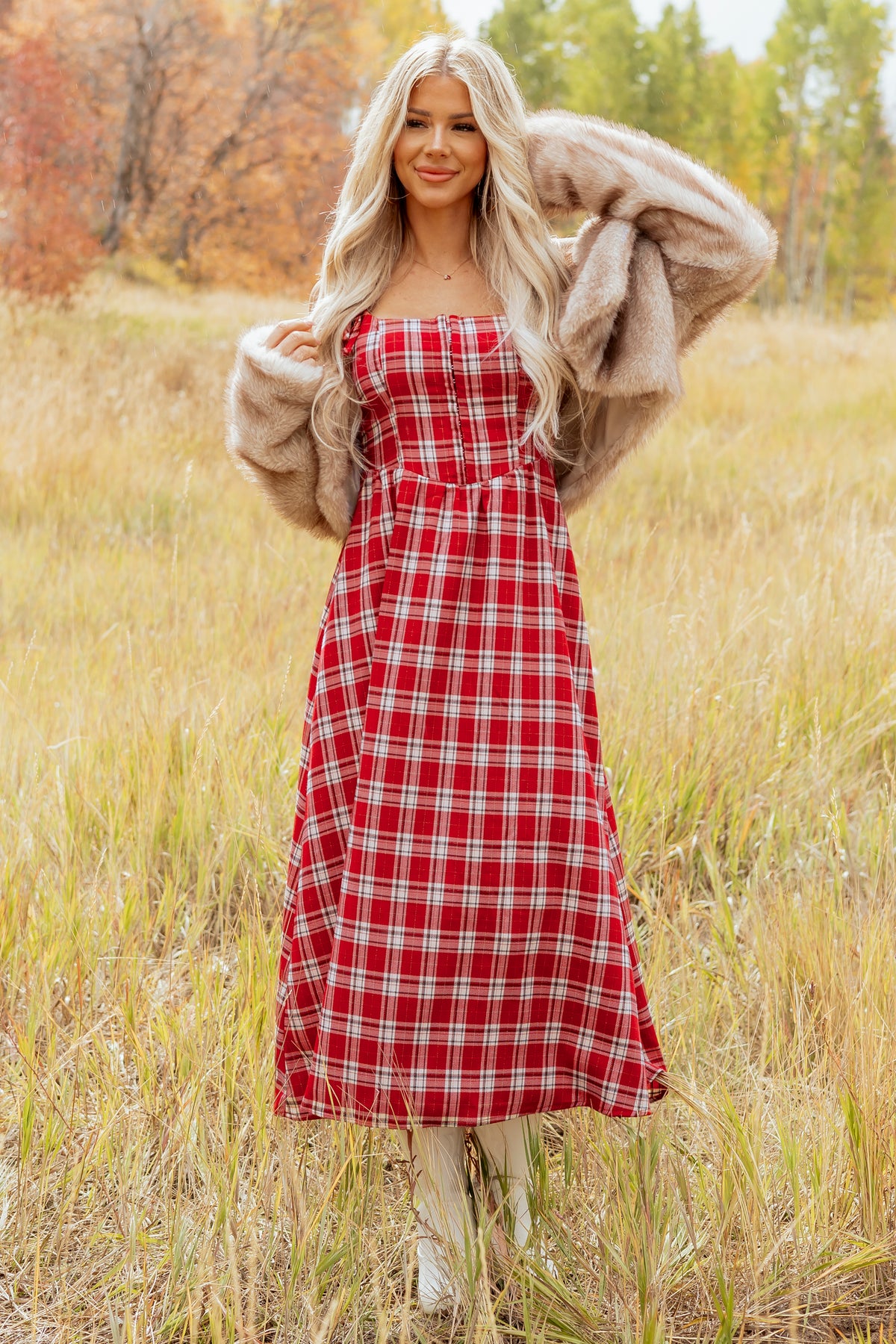 Sepia Faux Fur Open Front Lapel Collar Coat