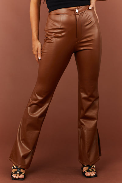 Sepia Faux Leather Slit Fit and Flare Pants