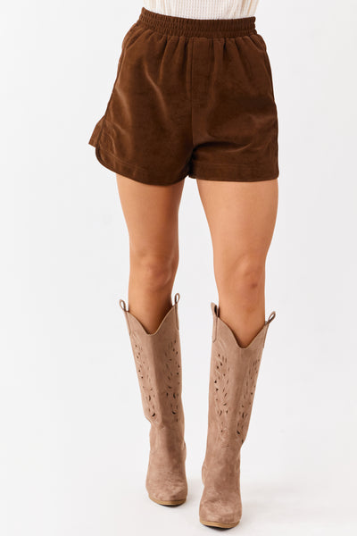 Sepia Faux Suede Elastic Waist Lined Shorts