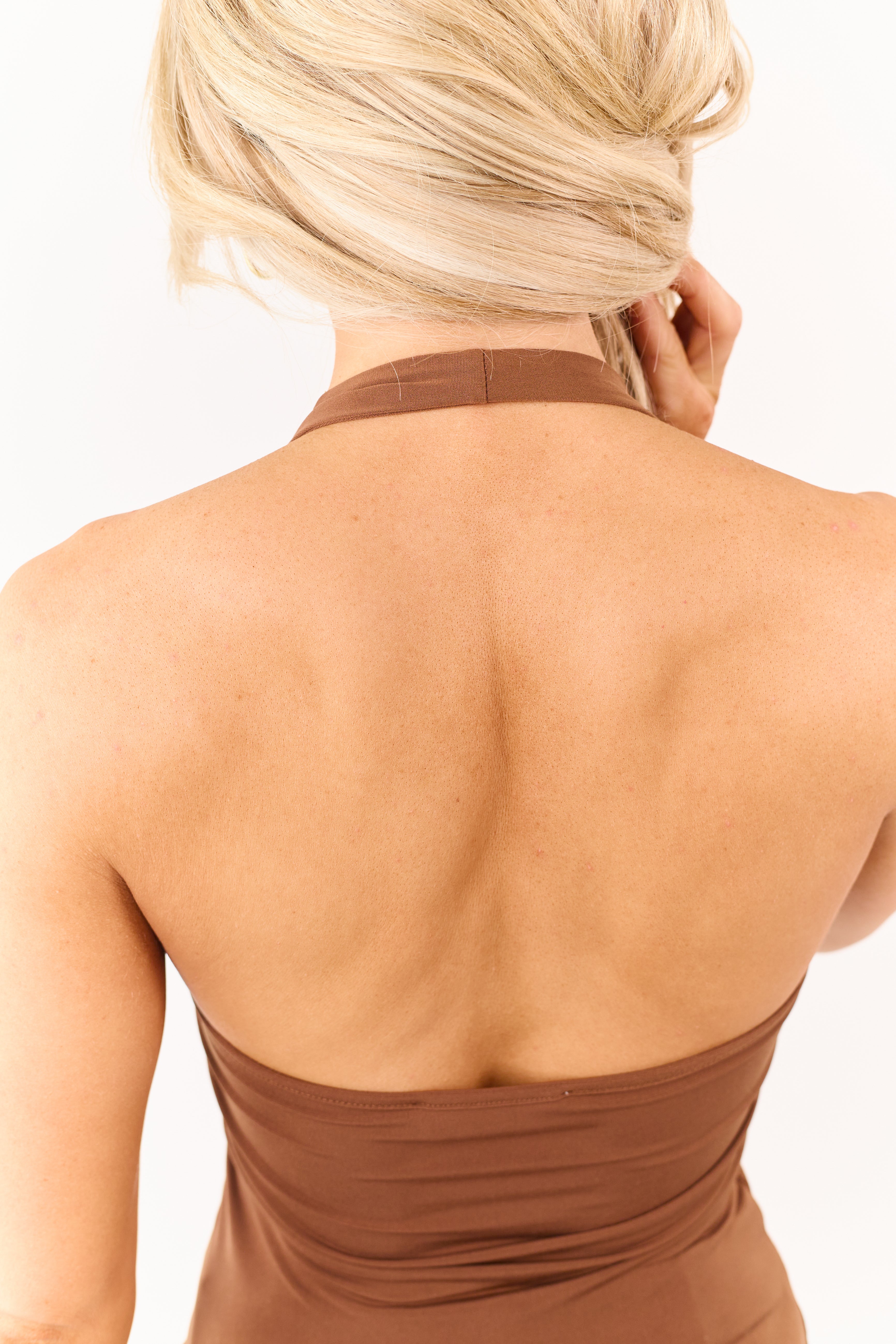 Sepia Knit Halter Neckline Crop Top