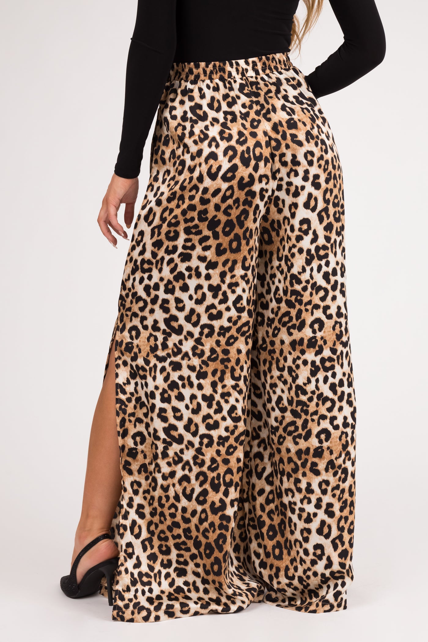Sepia Leopard Print Flowy Slit Leg Pants