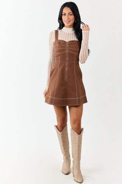 Sepia Pintuck Bust Zip Up Denim Mini Dress