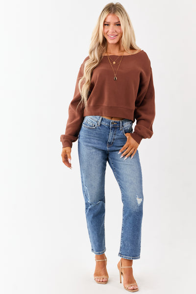 Sepia Raw Boat Neck Boxy Pullover Sweatshirt