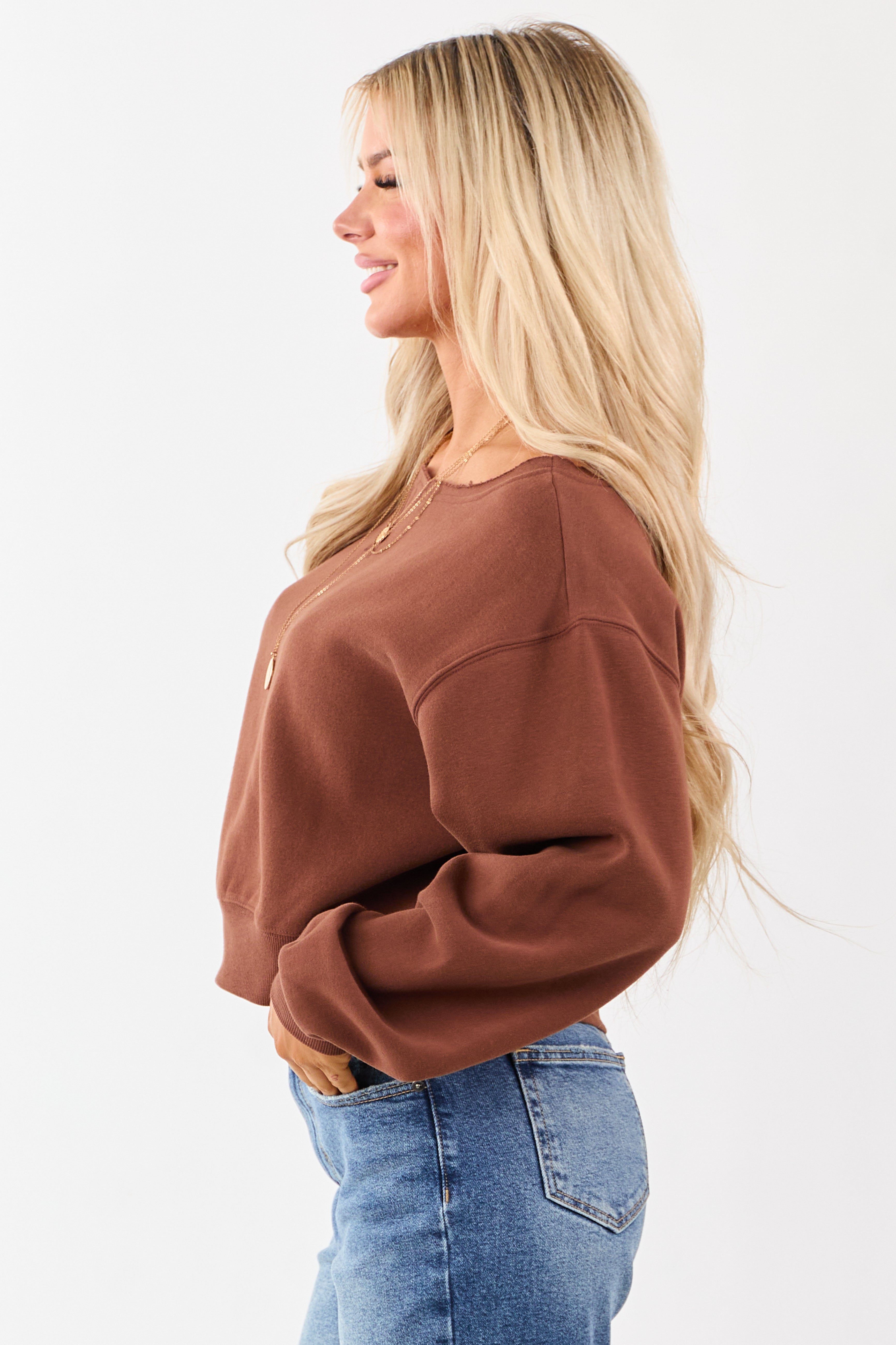 Sepia Raw Boat Neck Boxy Pullover Sweatshirt