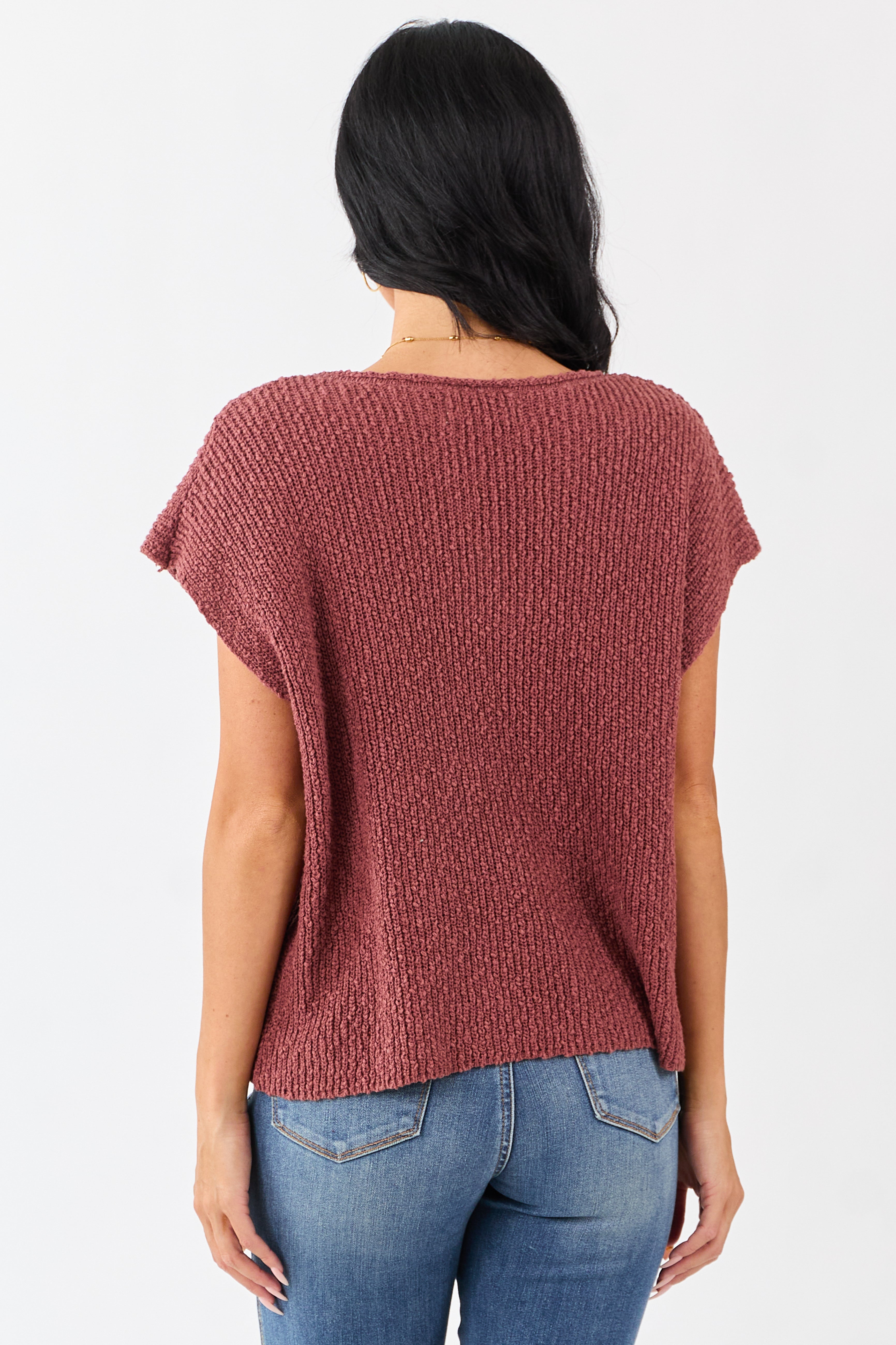 Sepia Slub Knit Short Sleeve Cotton Sweater Top