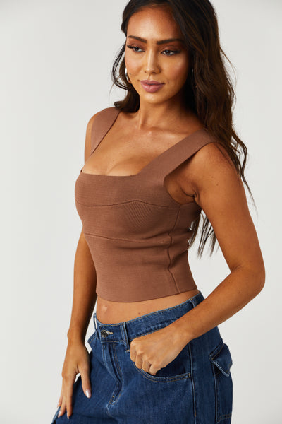 Sepia Square Neck Thick Knit Tank Top
