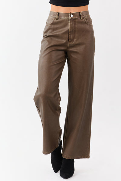 Sepia Vintage Washed Faux Leather Wide Leg Pants