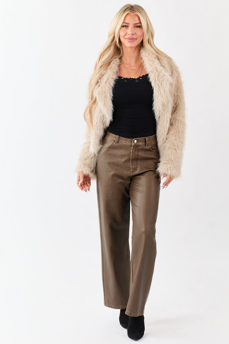 Sepia Vintage Washed Faux Leather Wide Leg Pants