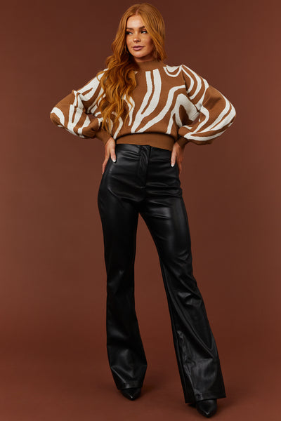 Sepia and Off White Abstract Print Sweater