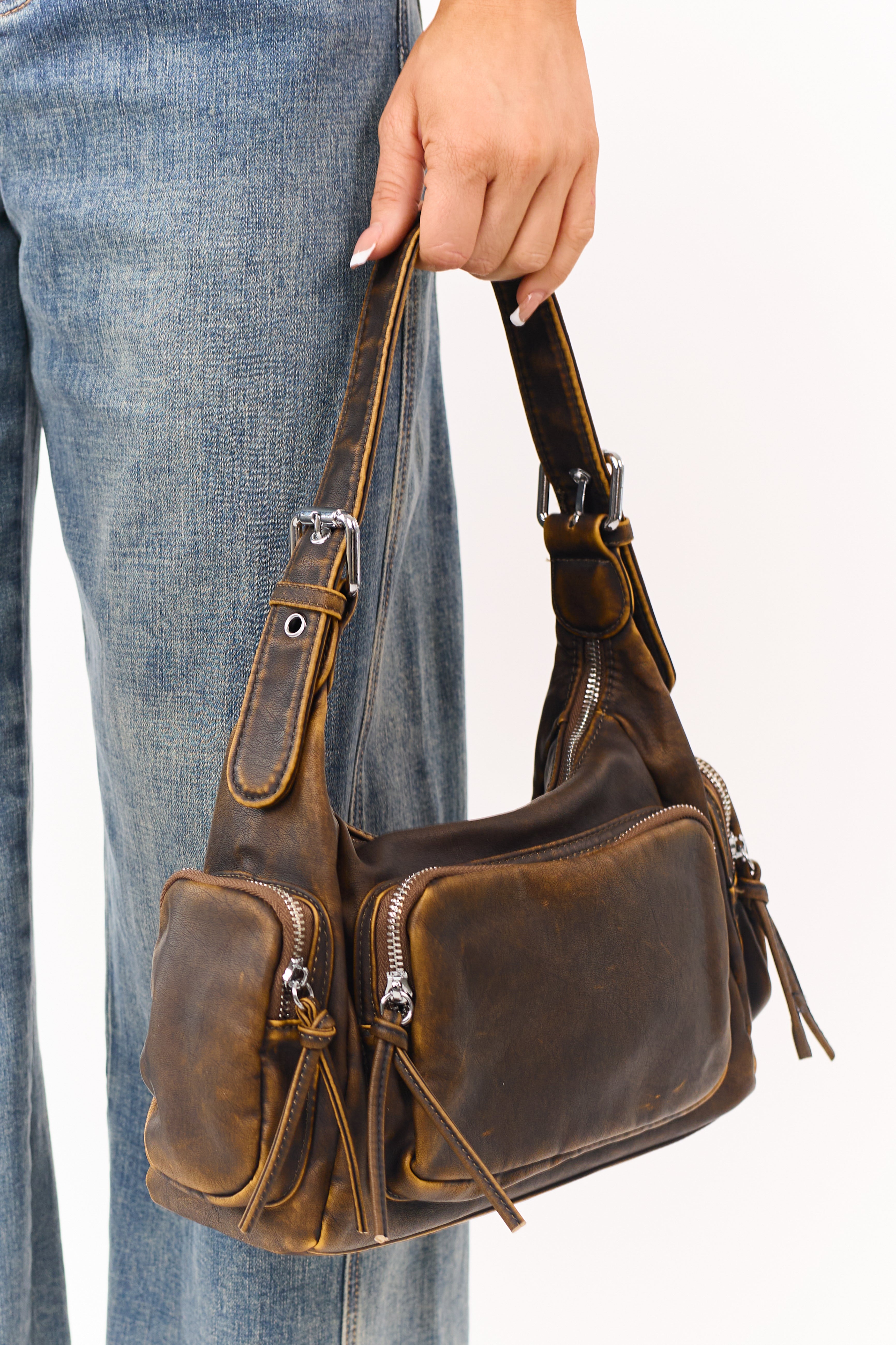 Sepia Faded Faux Leather Handbag