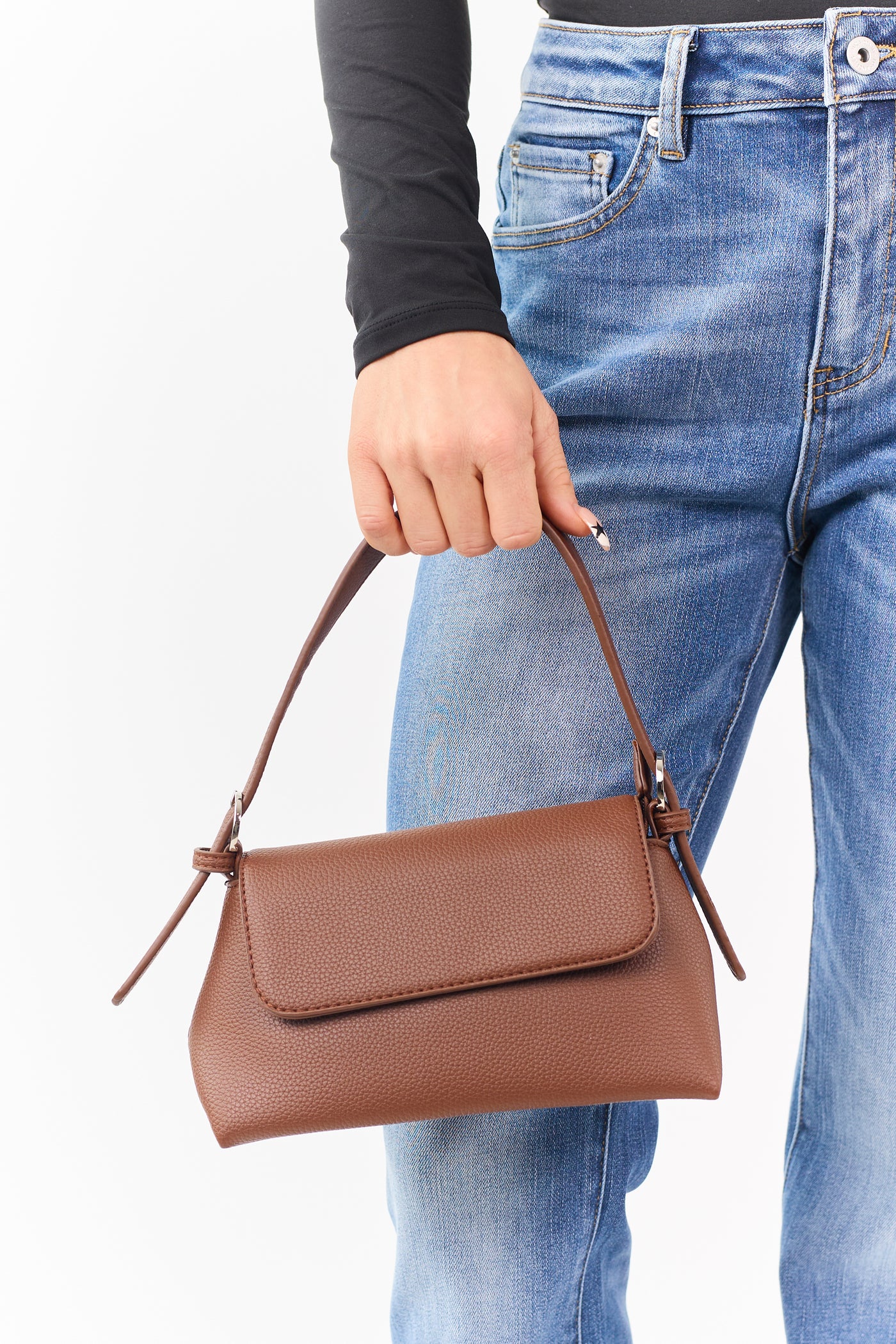 Sepia Faux Leather Adjustable Buckle Strap Handbag