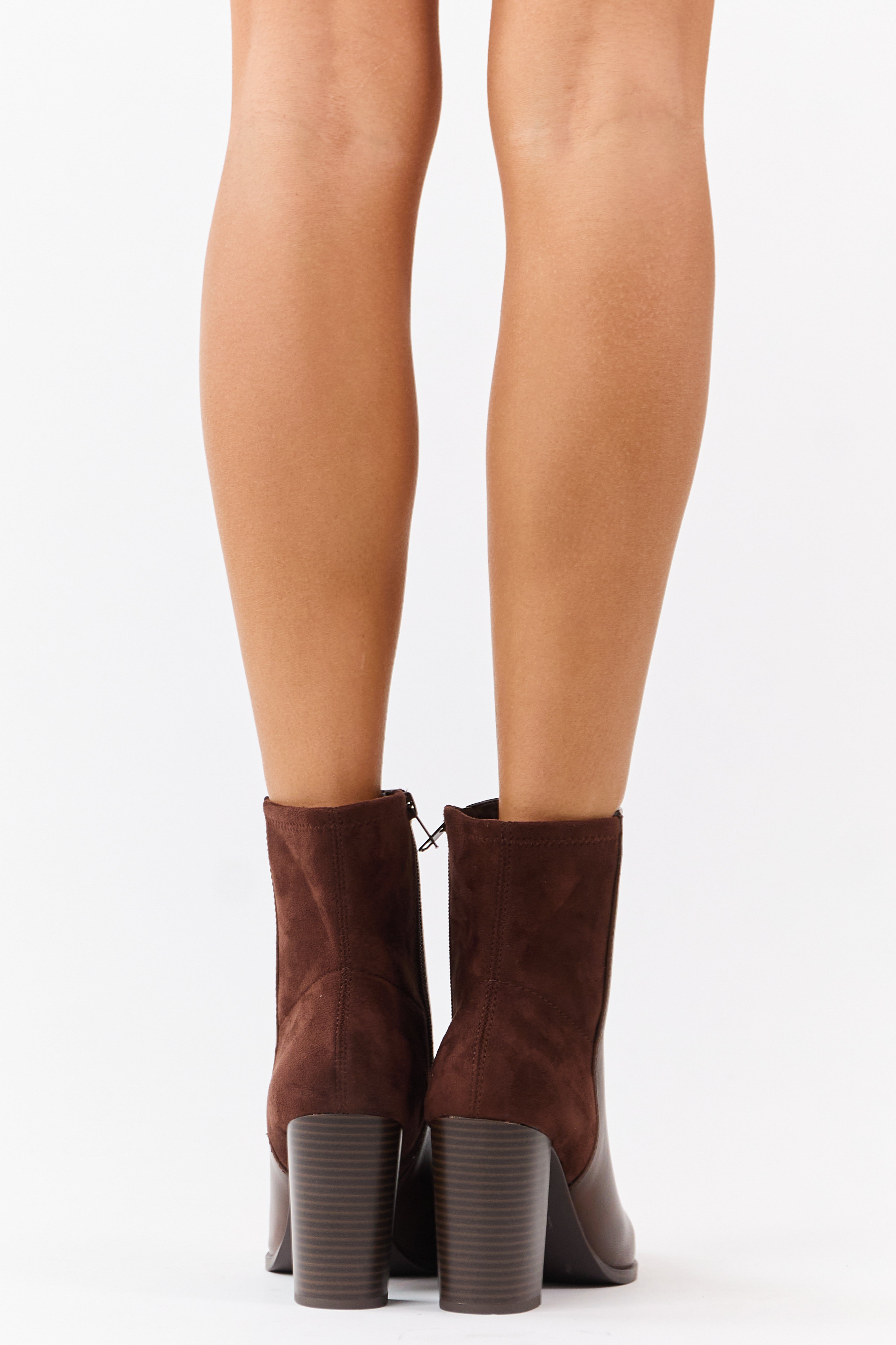 Sepia Faux Leather Contrast Faux Suede Booties