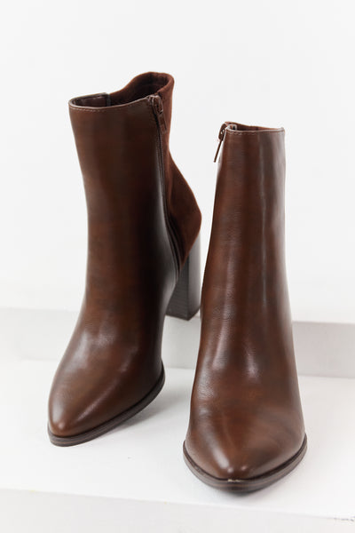 Sepia Faux Leather Contrast Faux Suede Booties