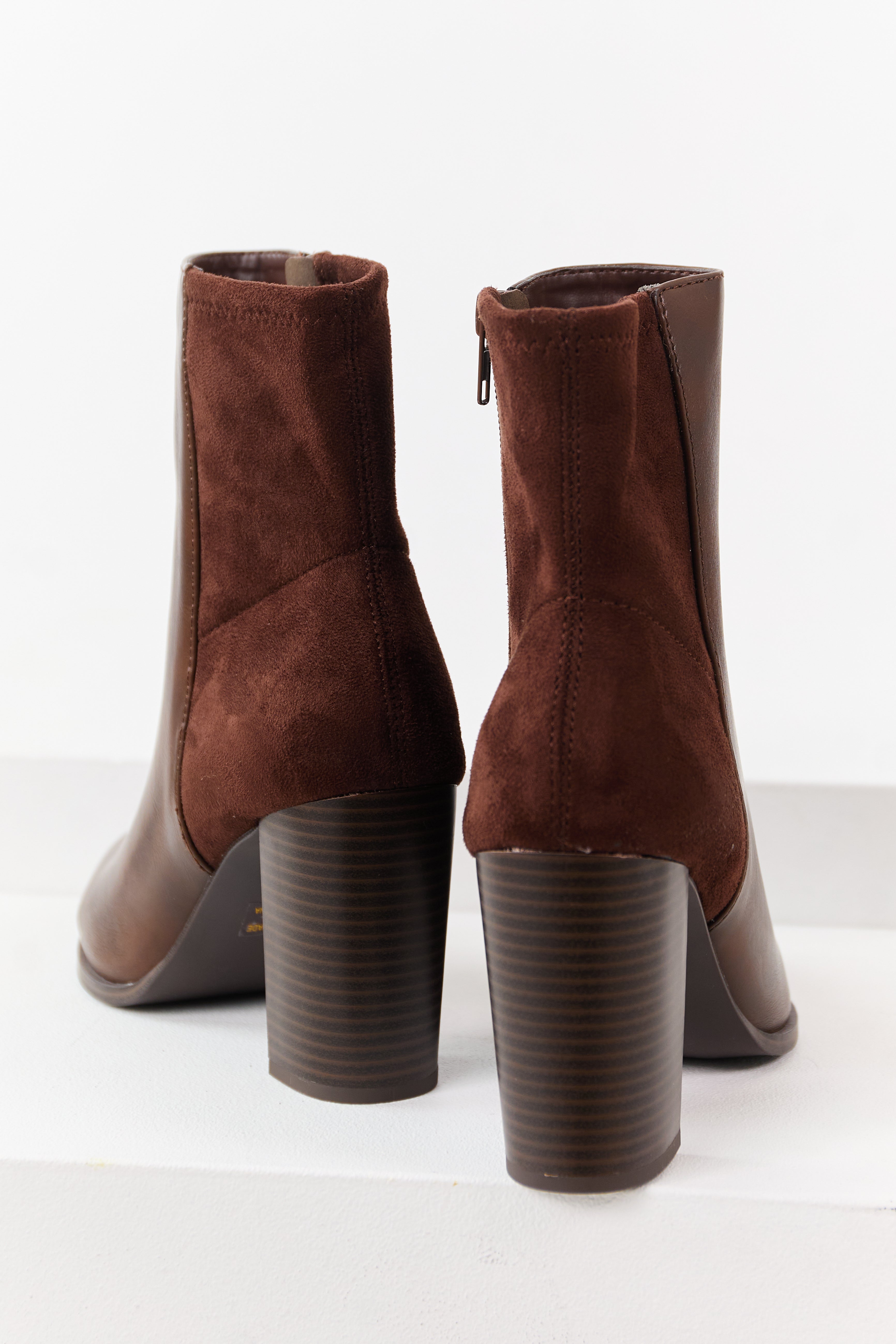 Sepia Faux Leather Contrast Faux Suede Booties