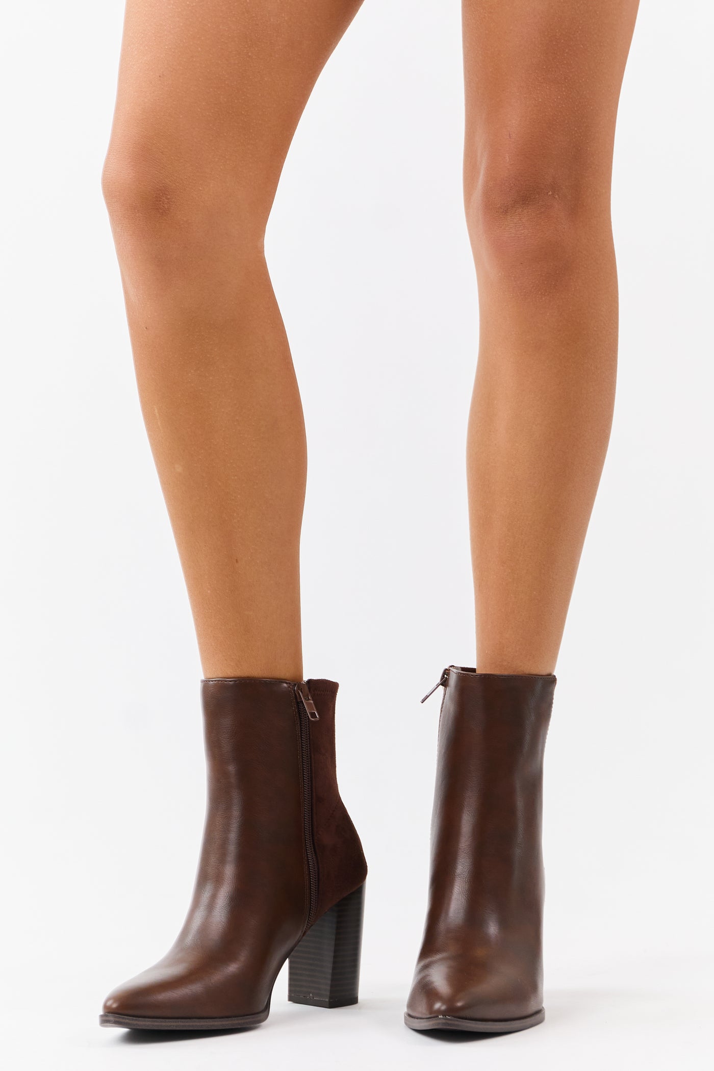 Sepia Faux Leather Contrast Faux Suede Booties