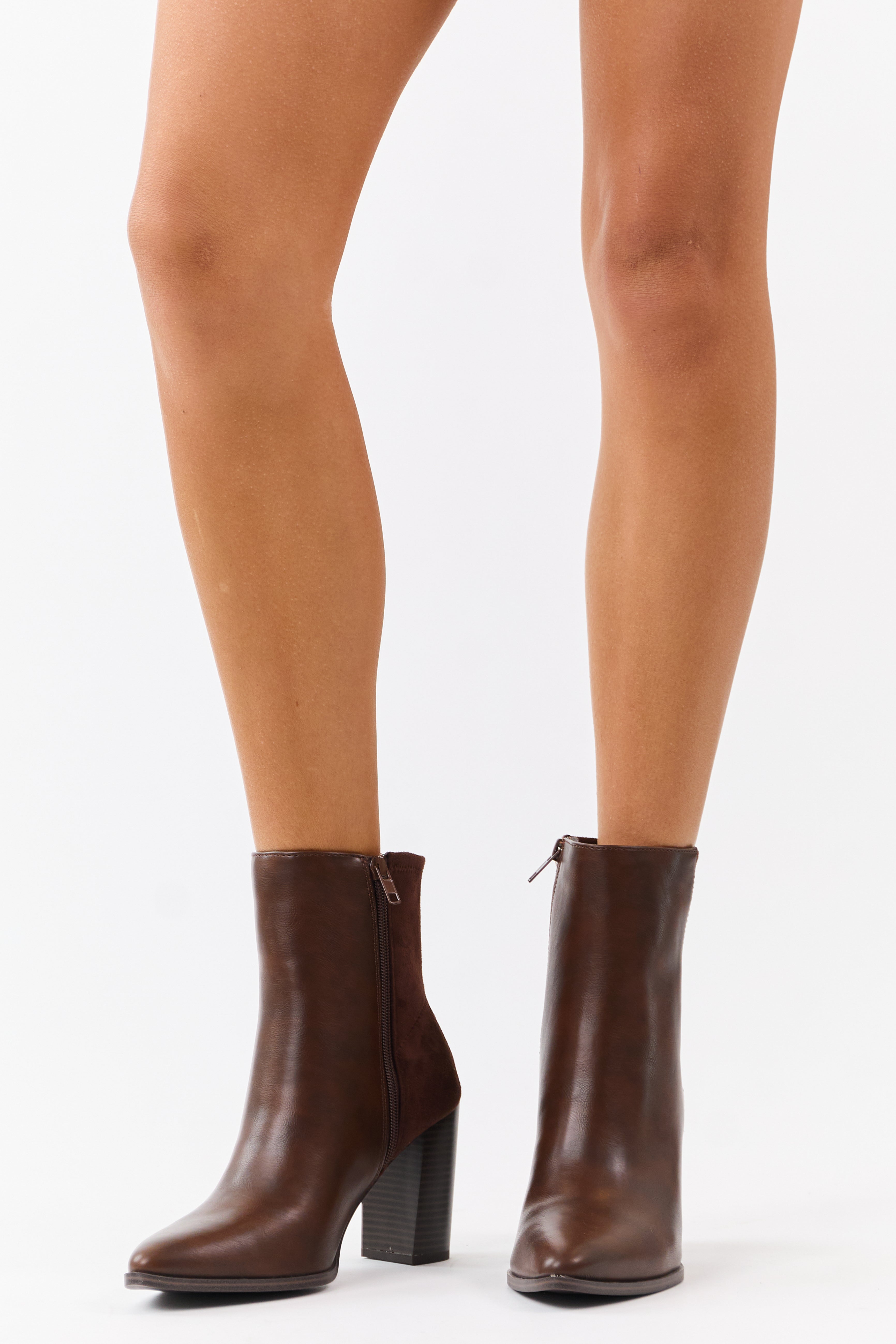 Sepia Faux Leather Contrast Faux Suede Booties