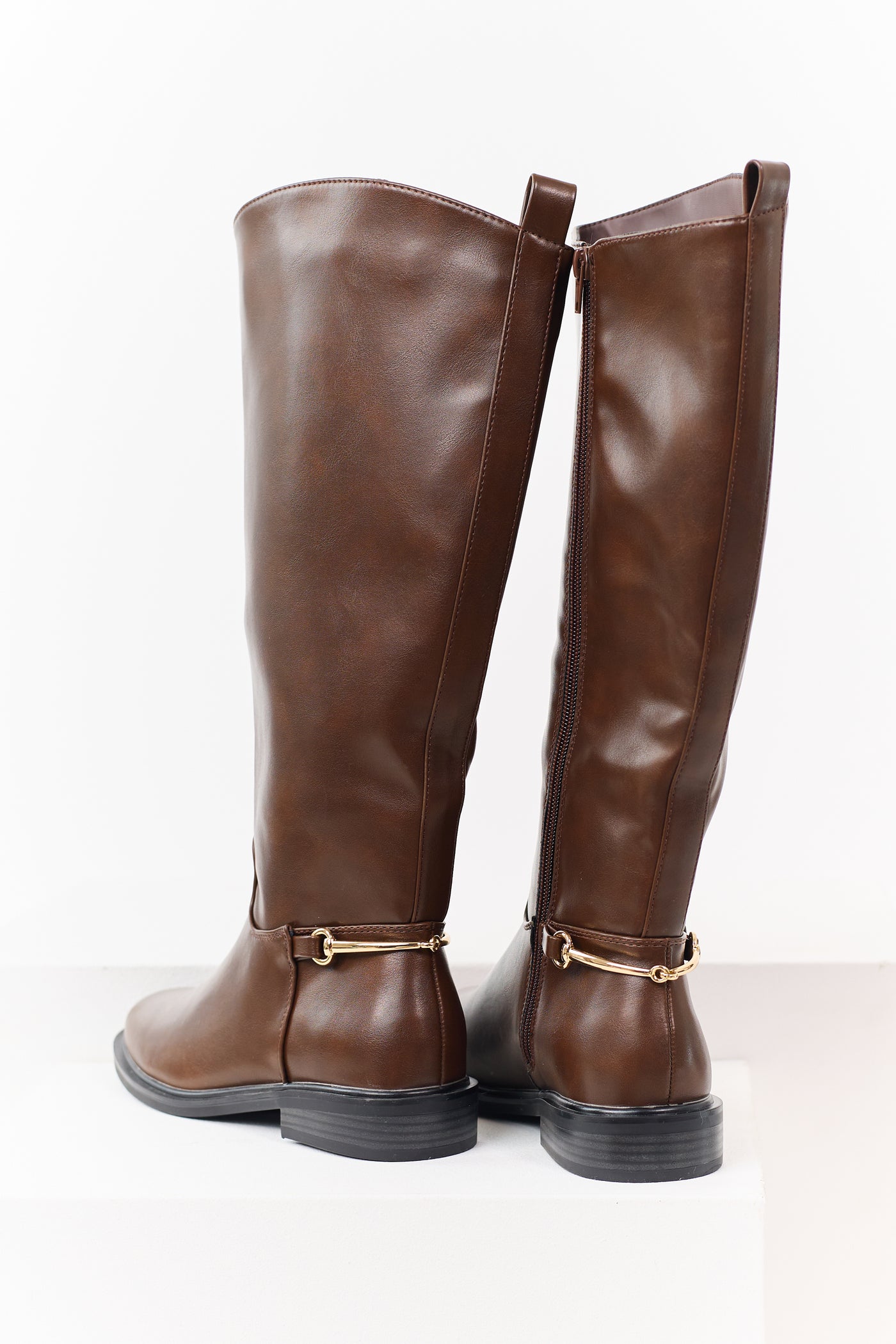 Sepia Faux Leather Horsebit Detail Tall Riding Boots