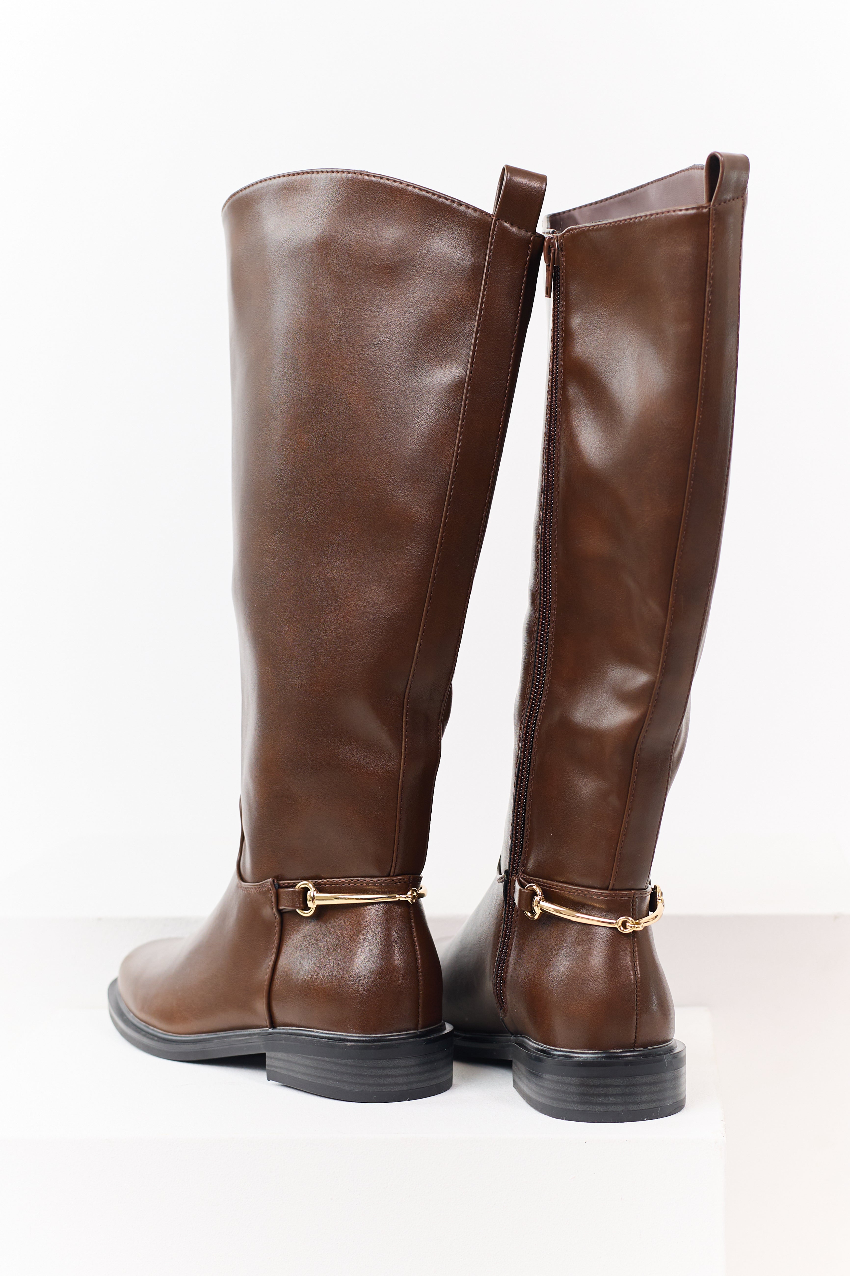 Sepia Faux Leather Horsebit Detail Tall Riding Boots