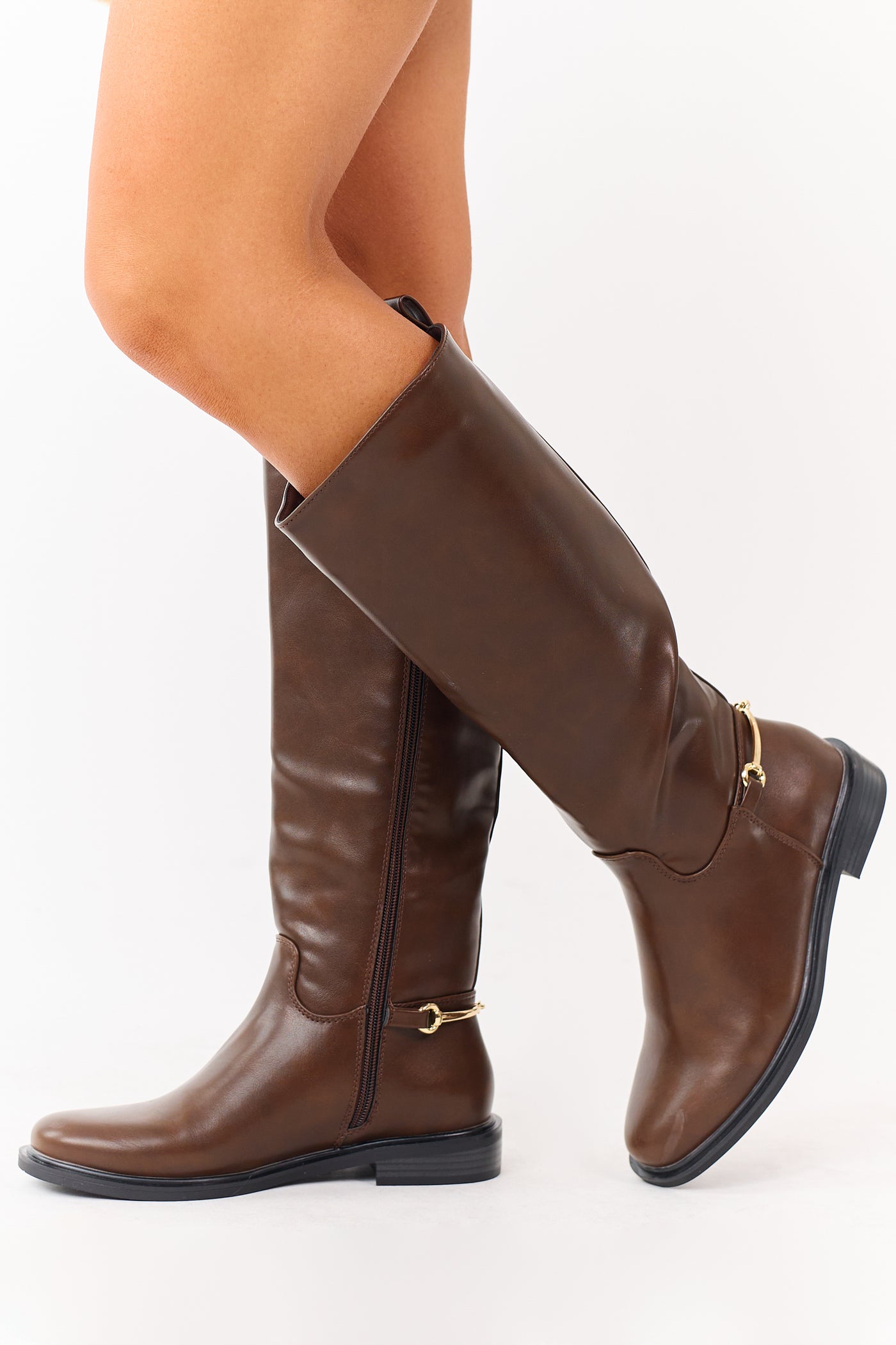 Sepia Faux Leather Horsebit Detail Tall Riding Boots
