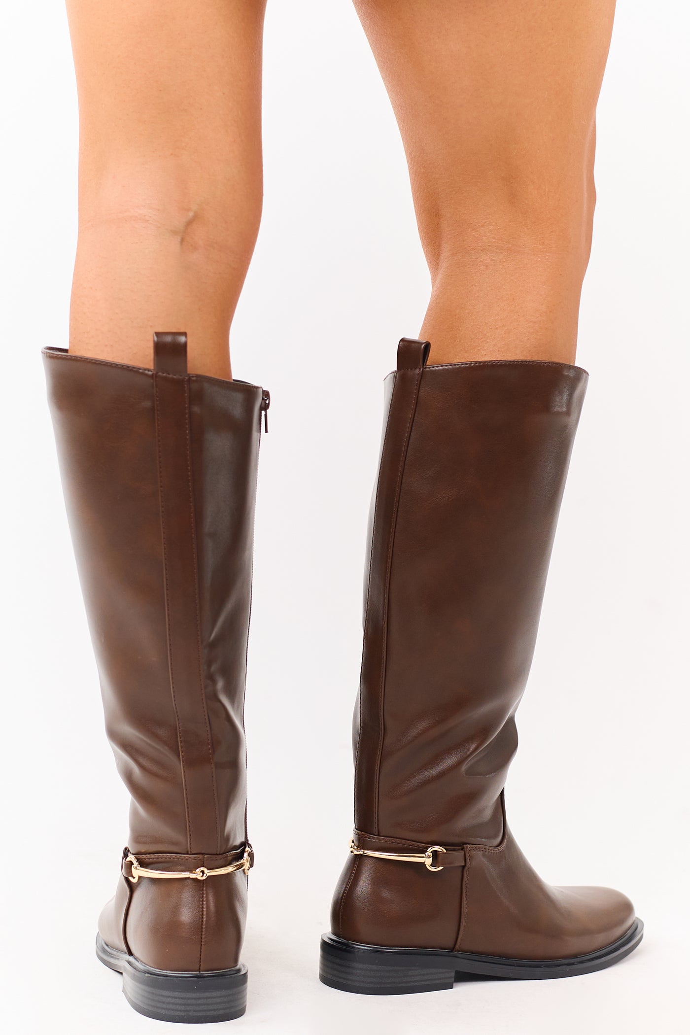 Sepia Faux Leather Horsebit Detail Tall Riding Boots