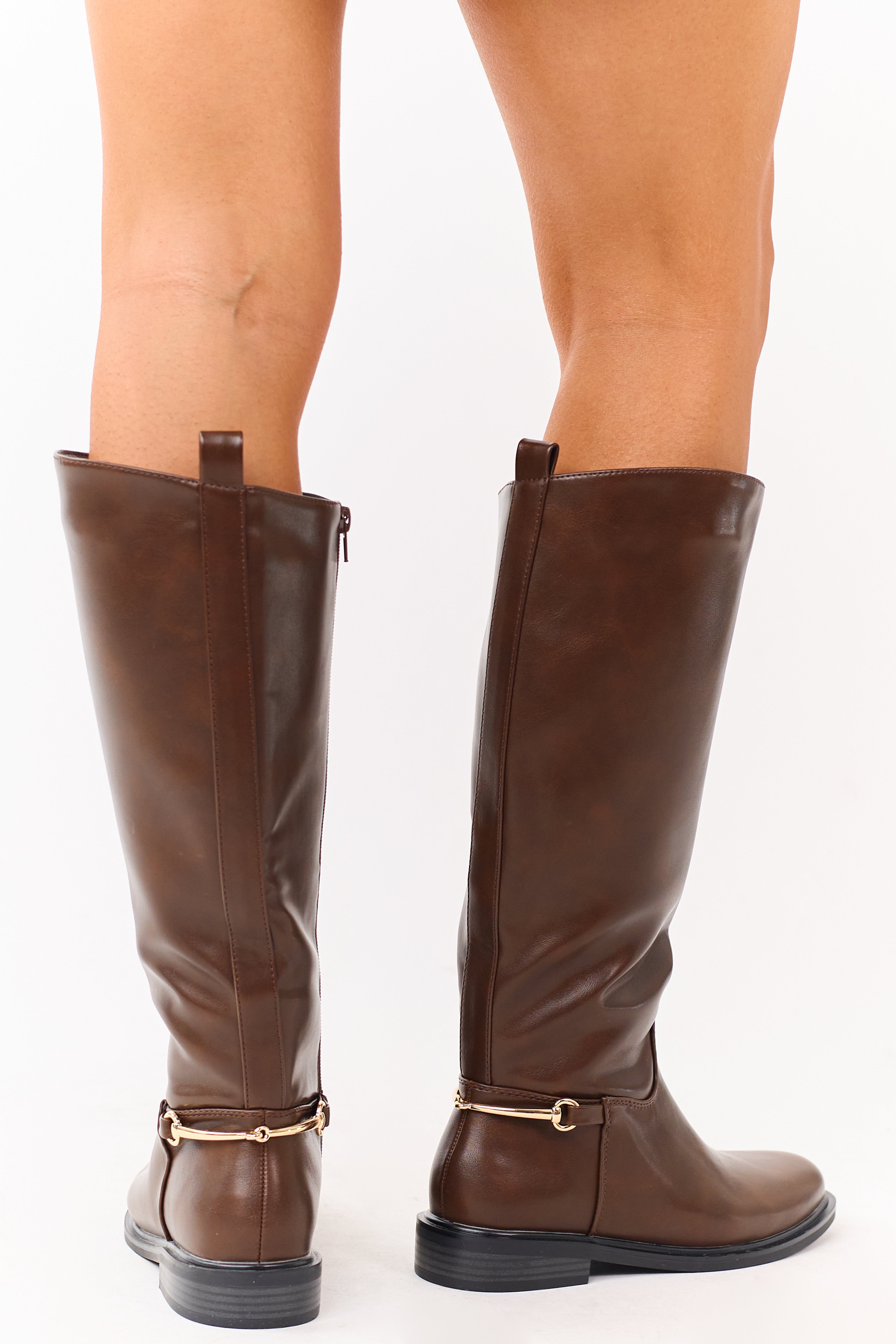 Sepia Faux Leather Horsebit Detail Tall Riding Boots