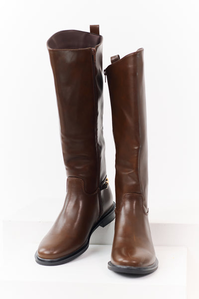 Sepia Faux Leather Horsebit Detail Tall Riding Boots