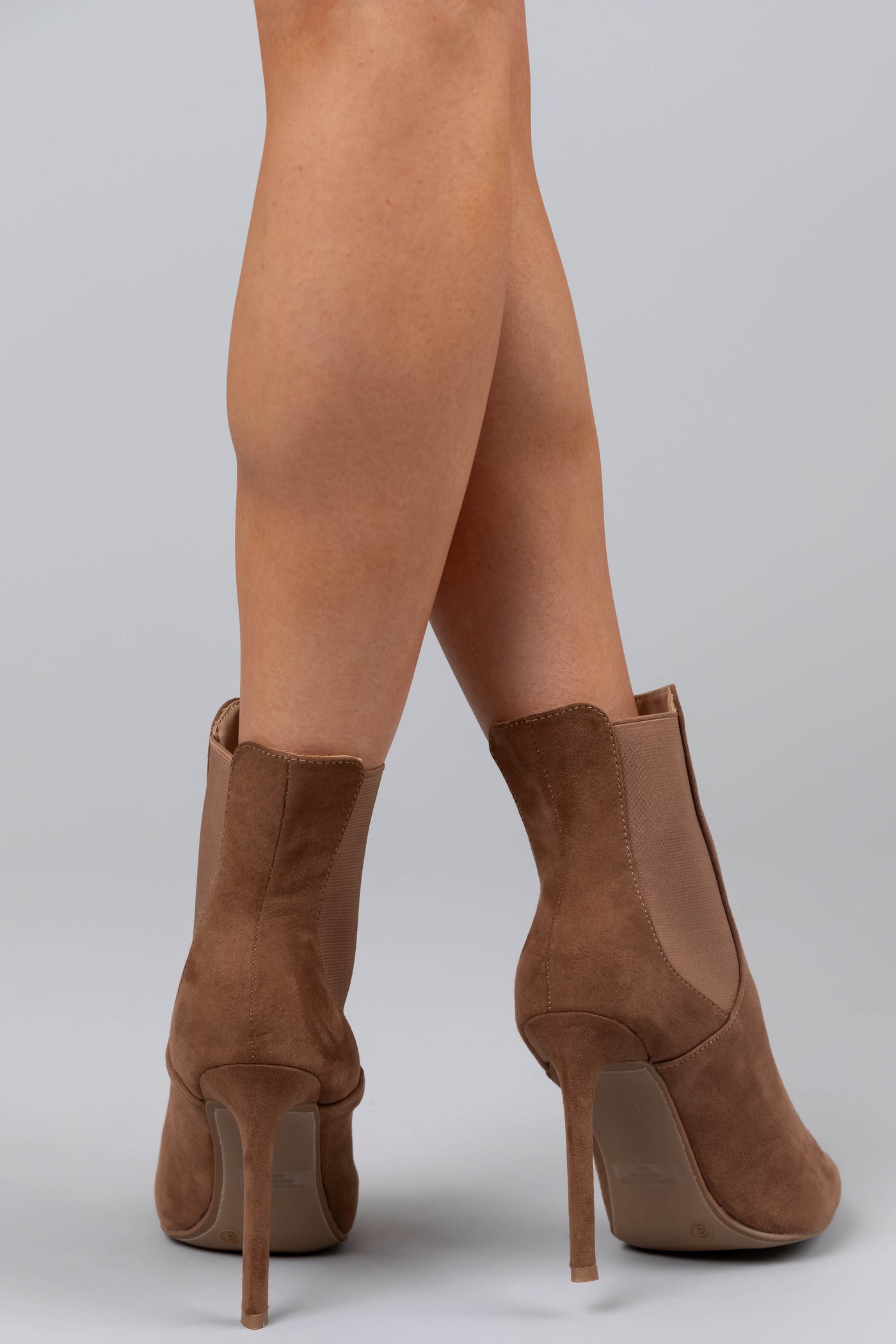 Sepia Faux Suede Elastic Panel Stiletto Booties