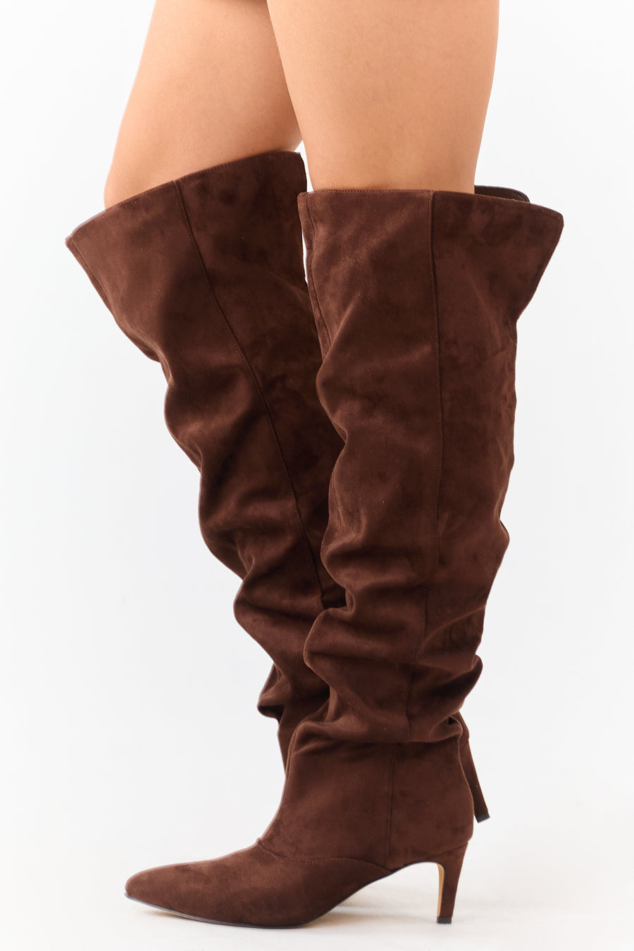 Sepia Faux Suede Low Stiletto Heel Slouchy Boots