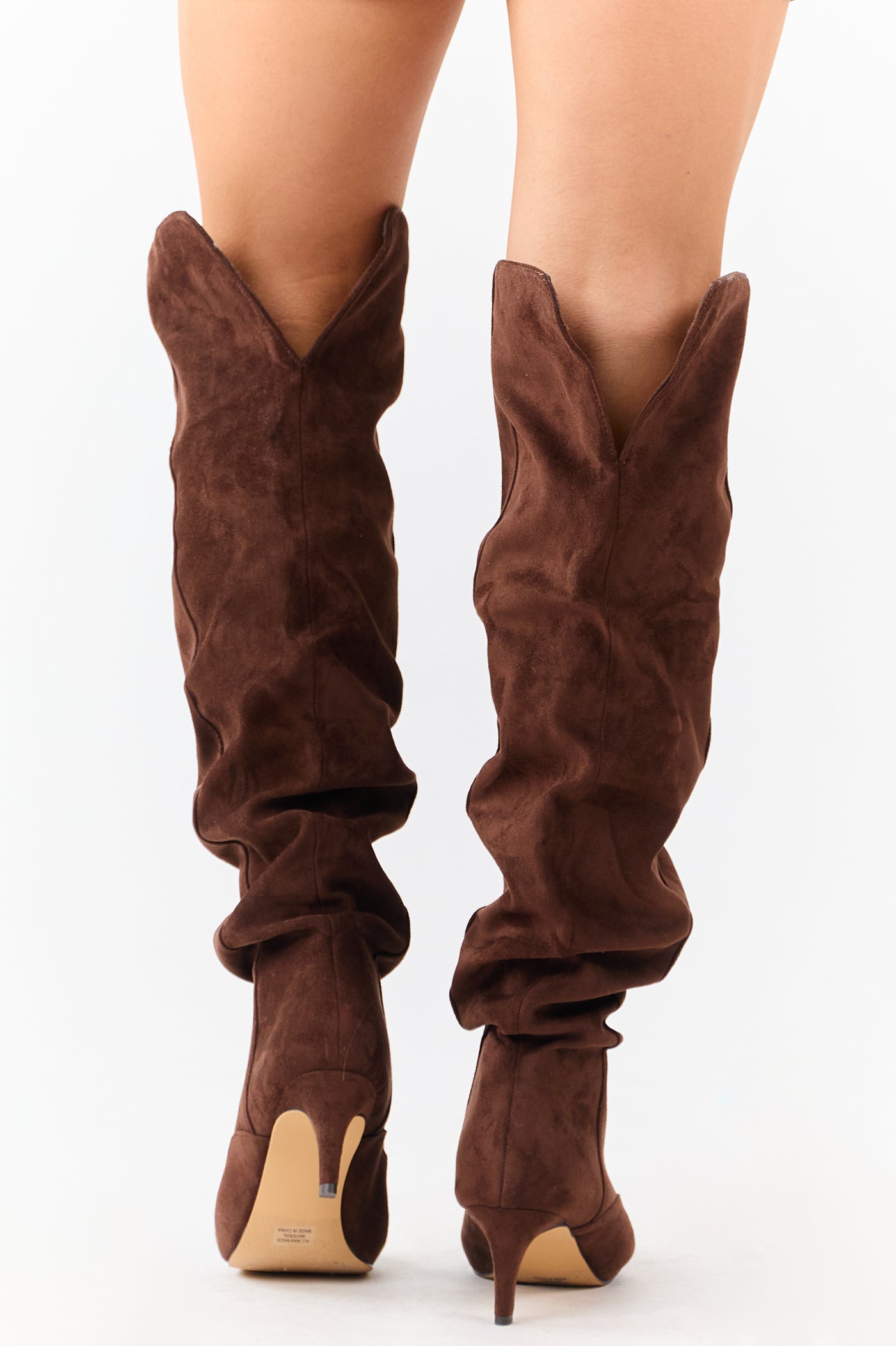 Sepia Faux Suede Low Stiletto Heel Slouchy Boots
