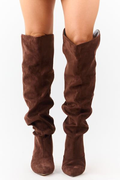 Sepia Faux Suede Low Stiletto Heel Slouchy Boots