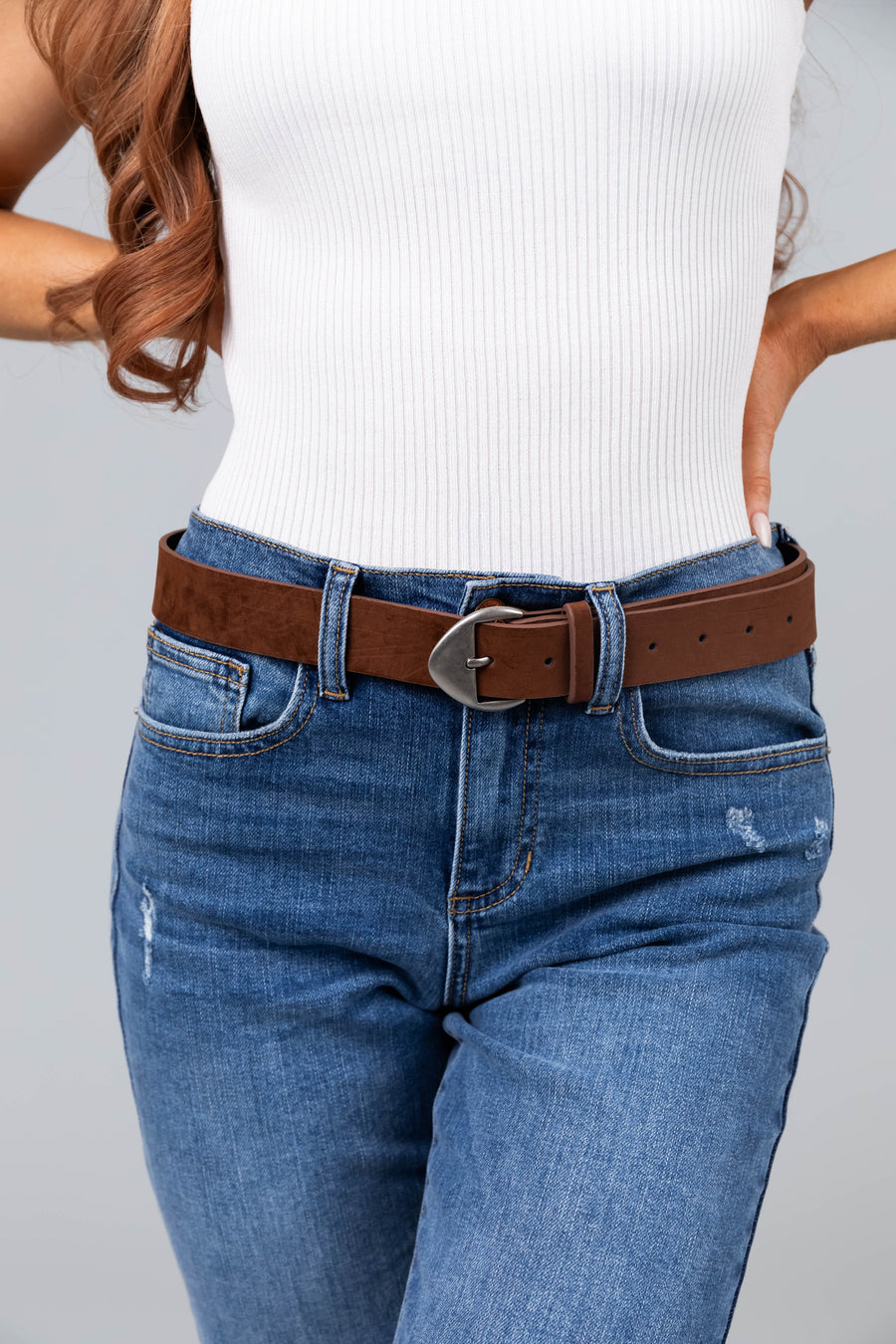 Sepia Faux Suede Pointed Buckle Belt