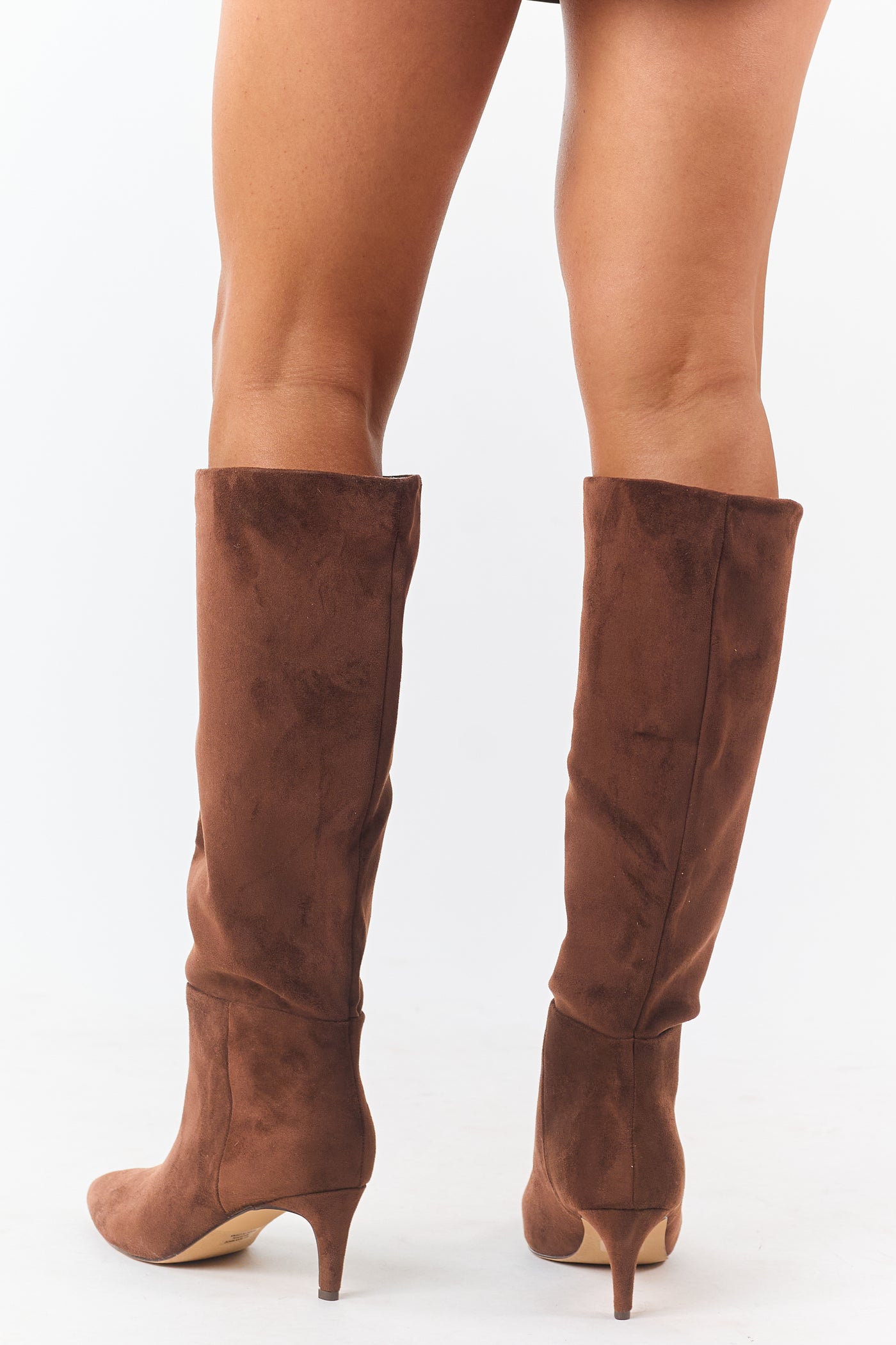 Sepia Faux Suede Pointed Toe Heeled Boots
