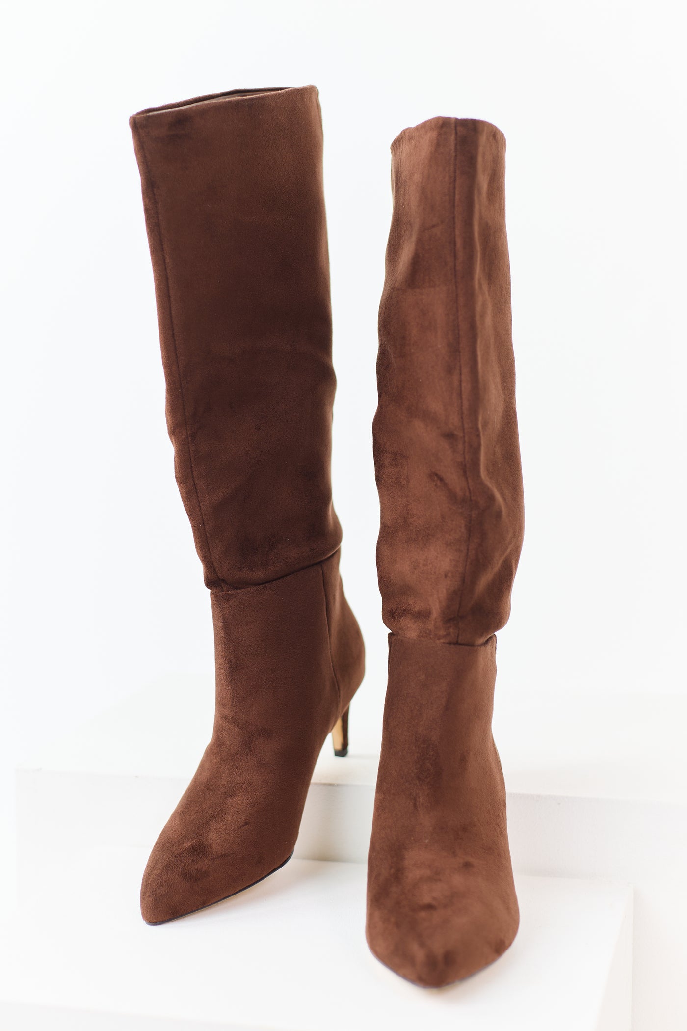 Sepia Faux Suede Pointed Toe Heeled Boots