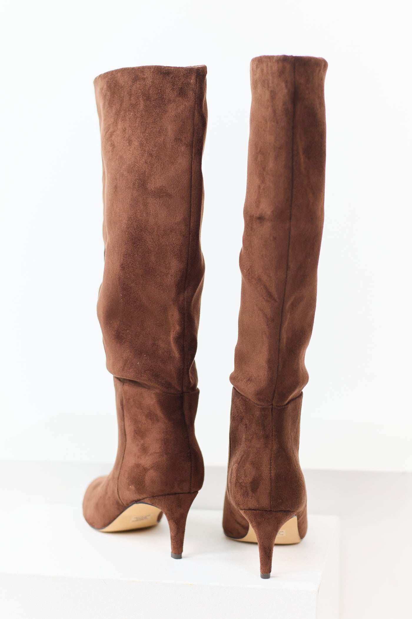 Sepia Faux Suede Pointed Toe Heeled Boots