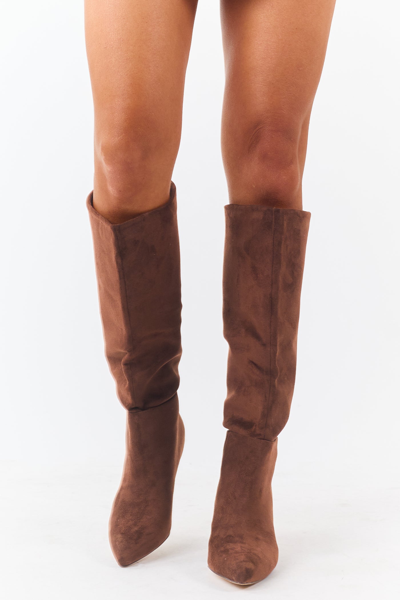 Sepia Faux Suede Pointed Toe Heeled Boots