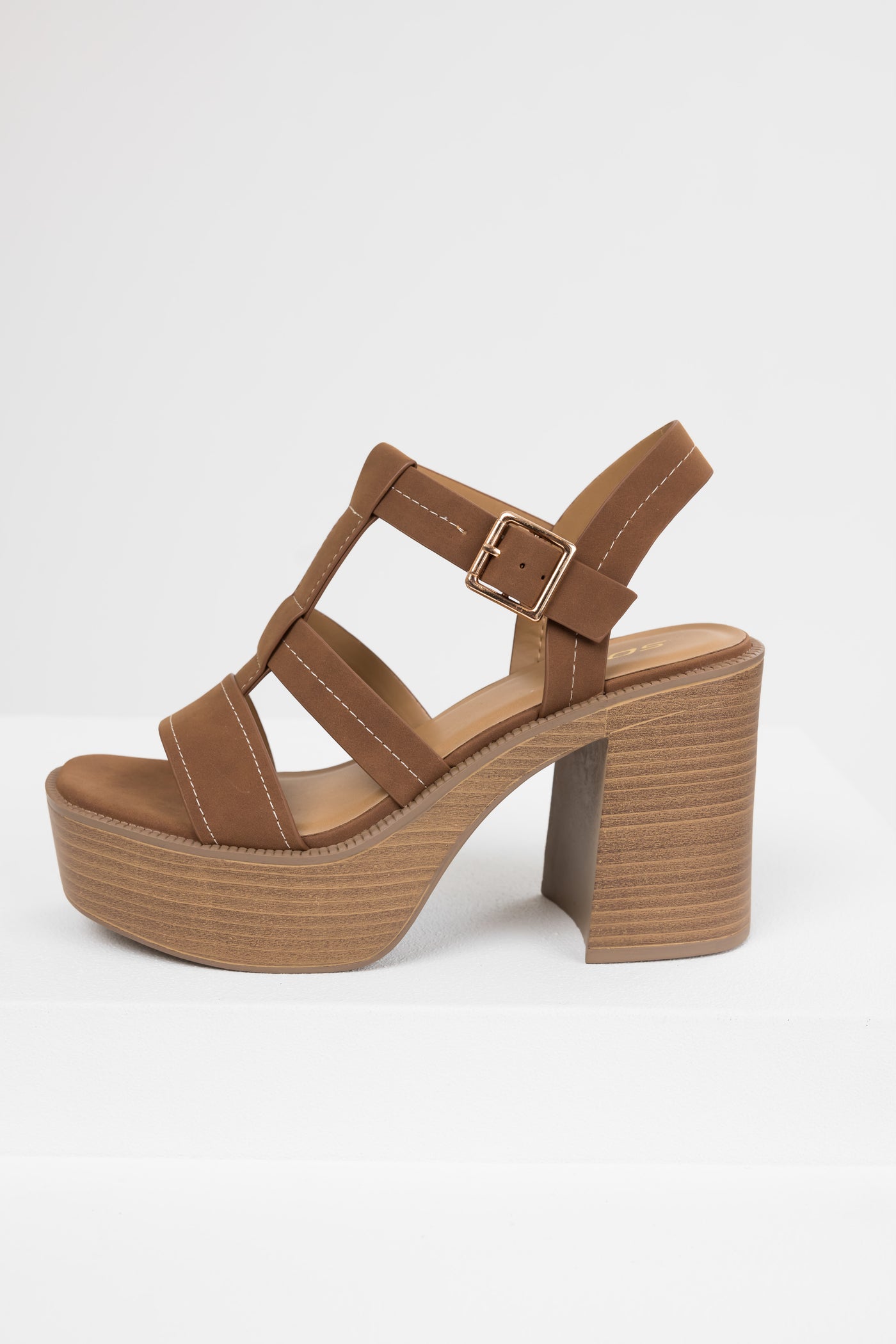 Sepia Faux Suede Strappy Platfom Sandals