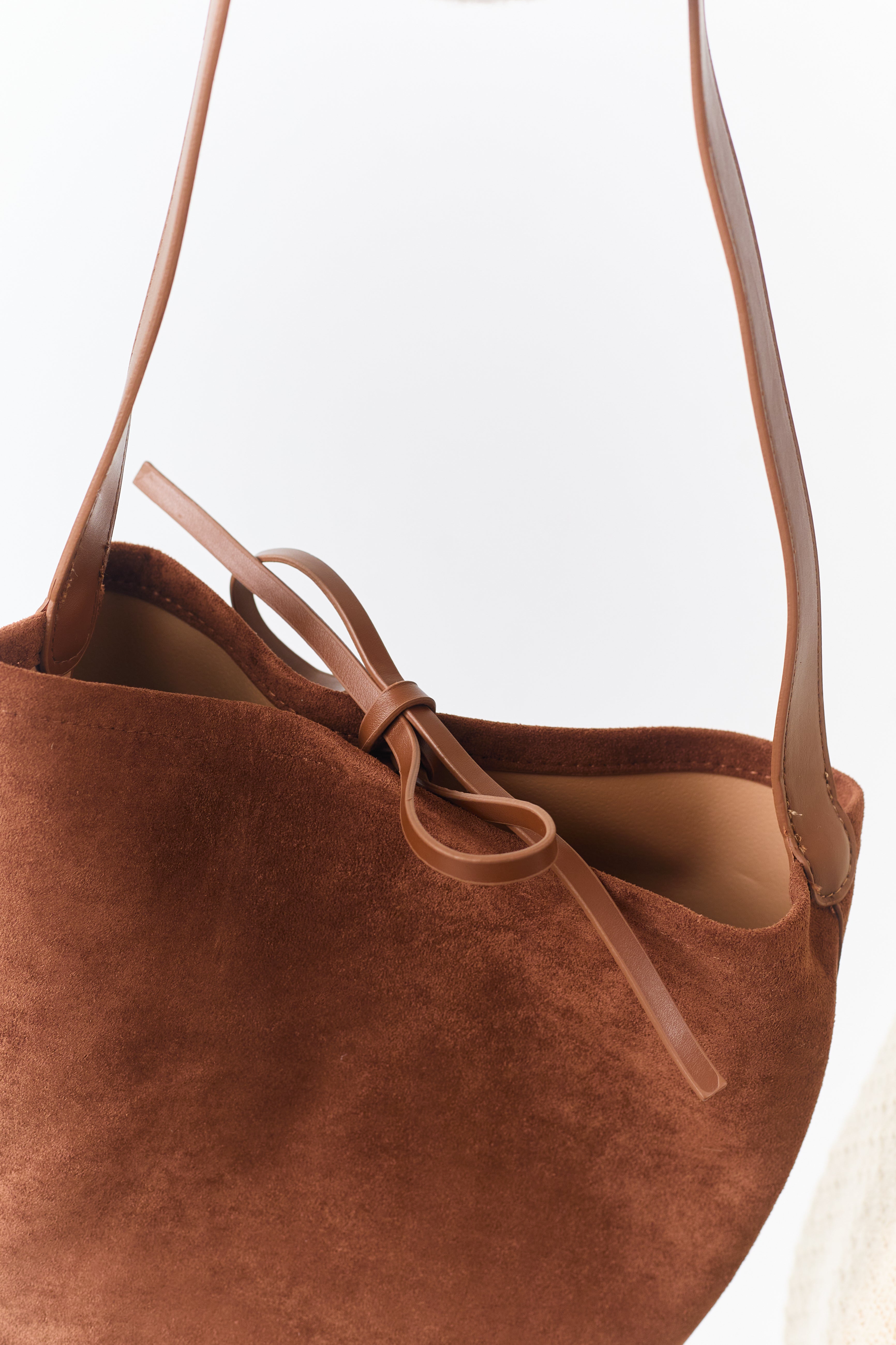 Sepia Faux Suede Tote Bag with Drawstring Pouch