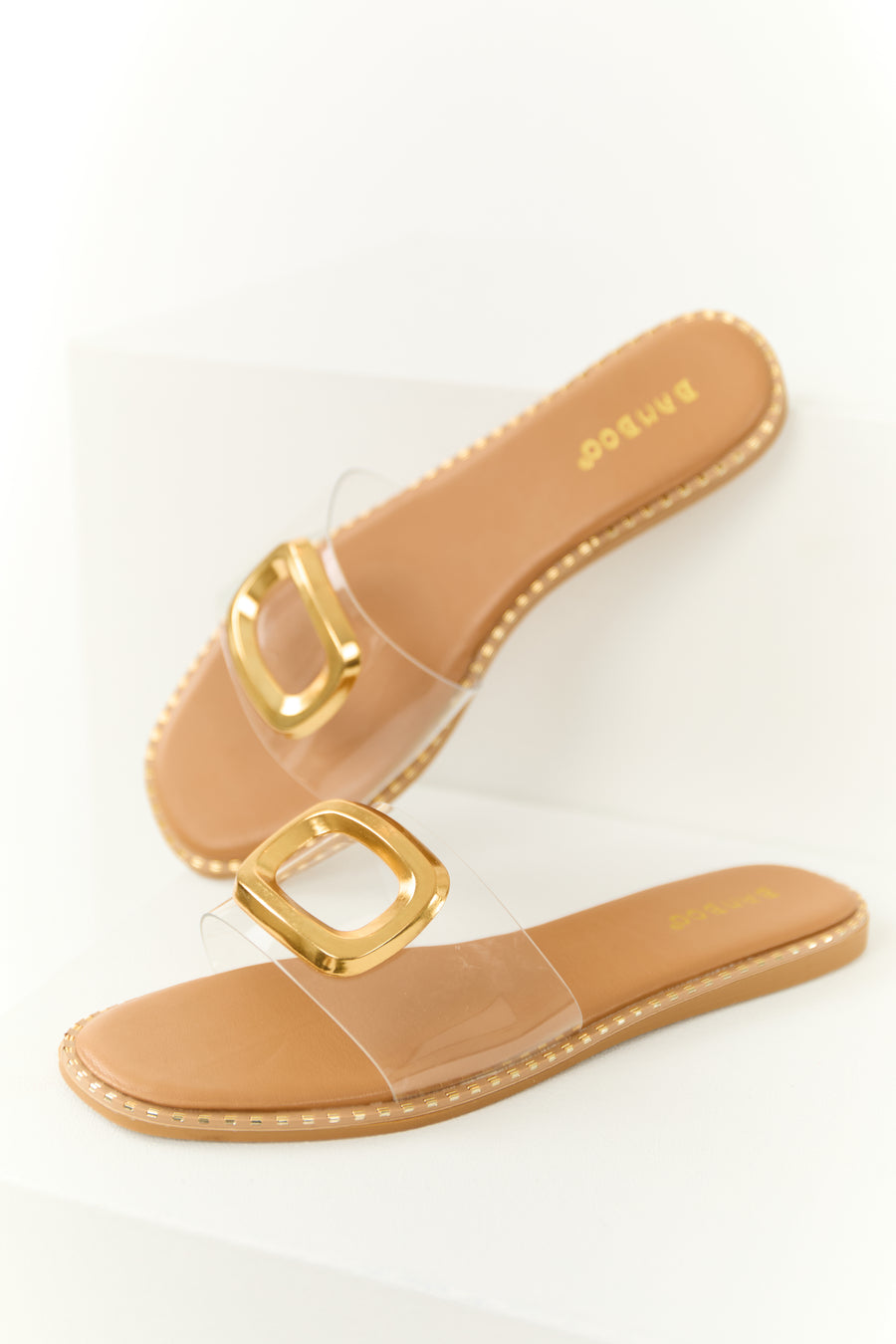 Sepia Gold Detail Open Toed Slip On Sandals