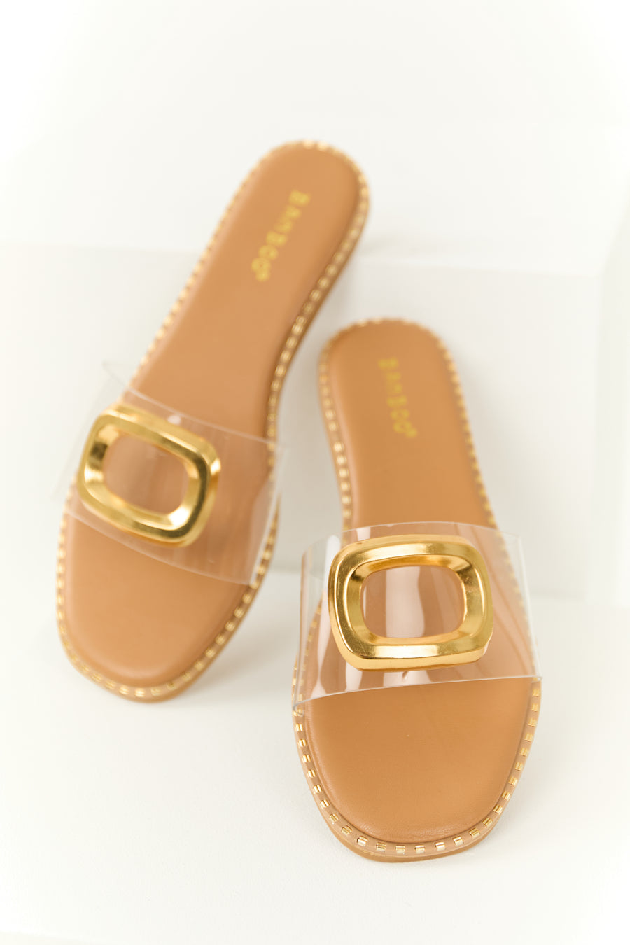 Sepia Gold Detail Open Toed Slip On Sandals