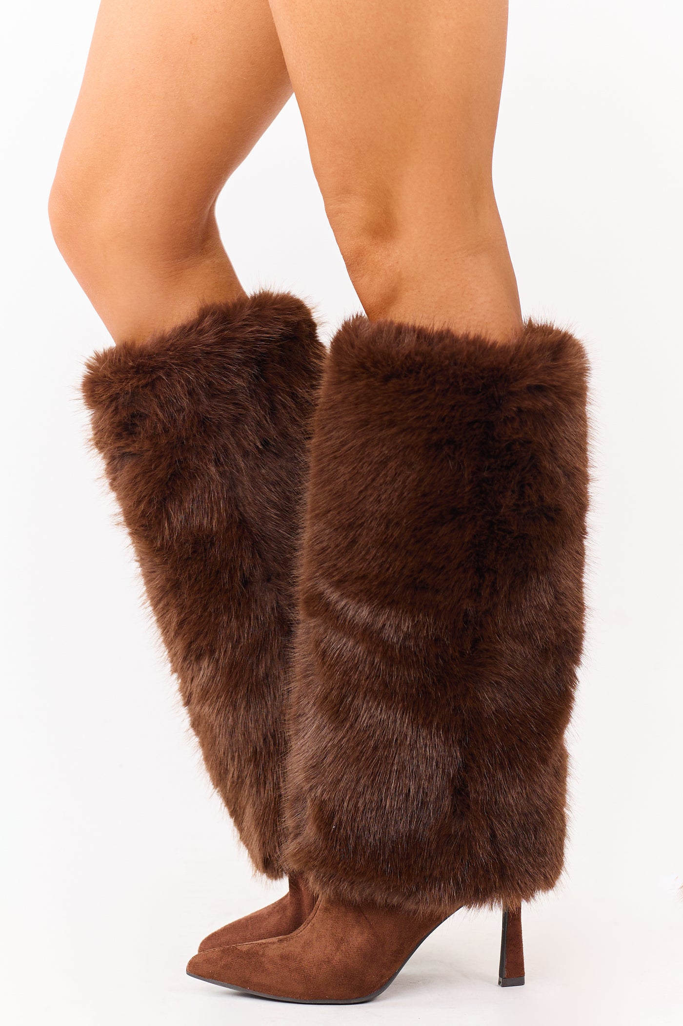 Sepia Microsuede Faux Fur Overlay Stiletto Boots