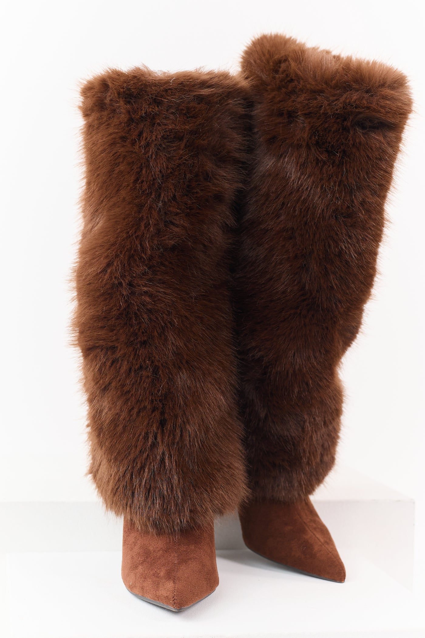Sepia Microsuede Faux Fur Overlay Stiletto Boots