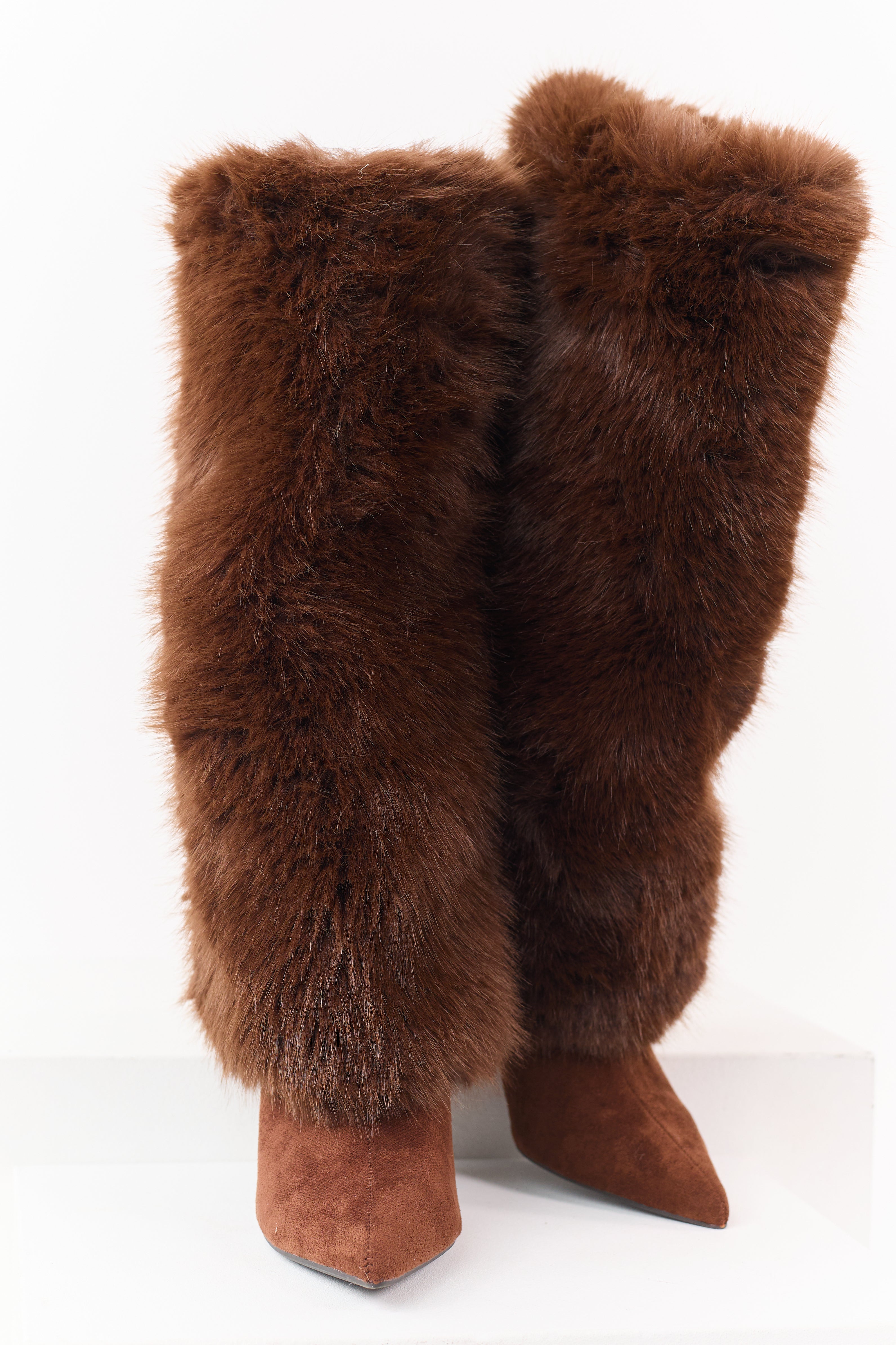 Sepia Microsuede Faux Fur Overlay Stiletto Boots